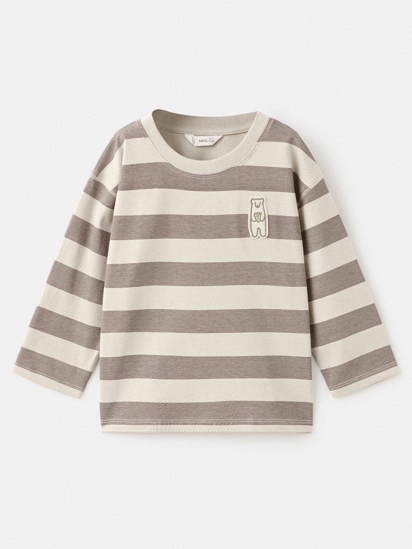 Mango Younger Boys Bear Stripe Long Sleeve Tshirt - Beige