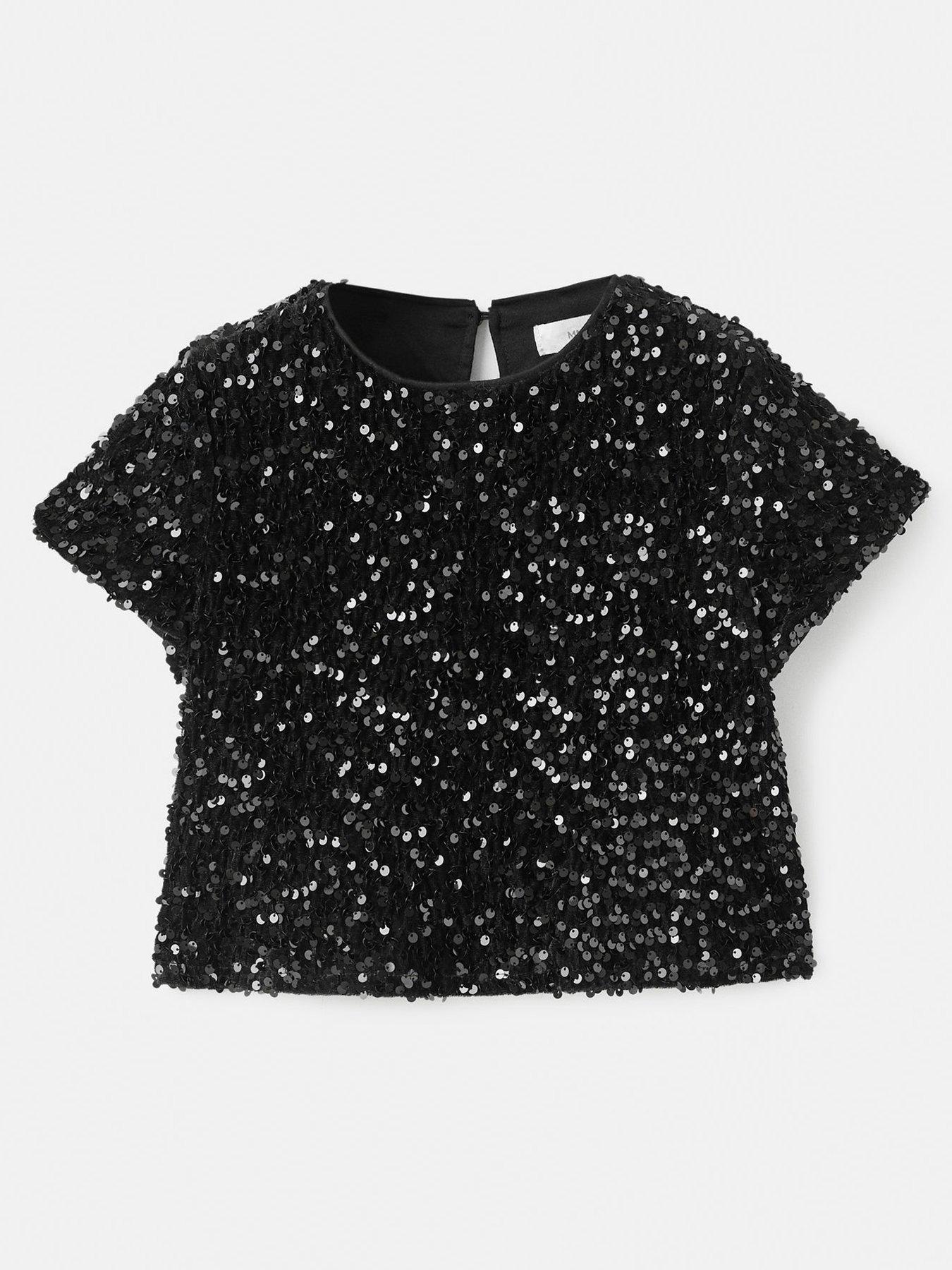 Mango Girls Sequin Co-Ord Top - Black