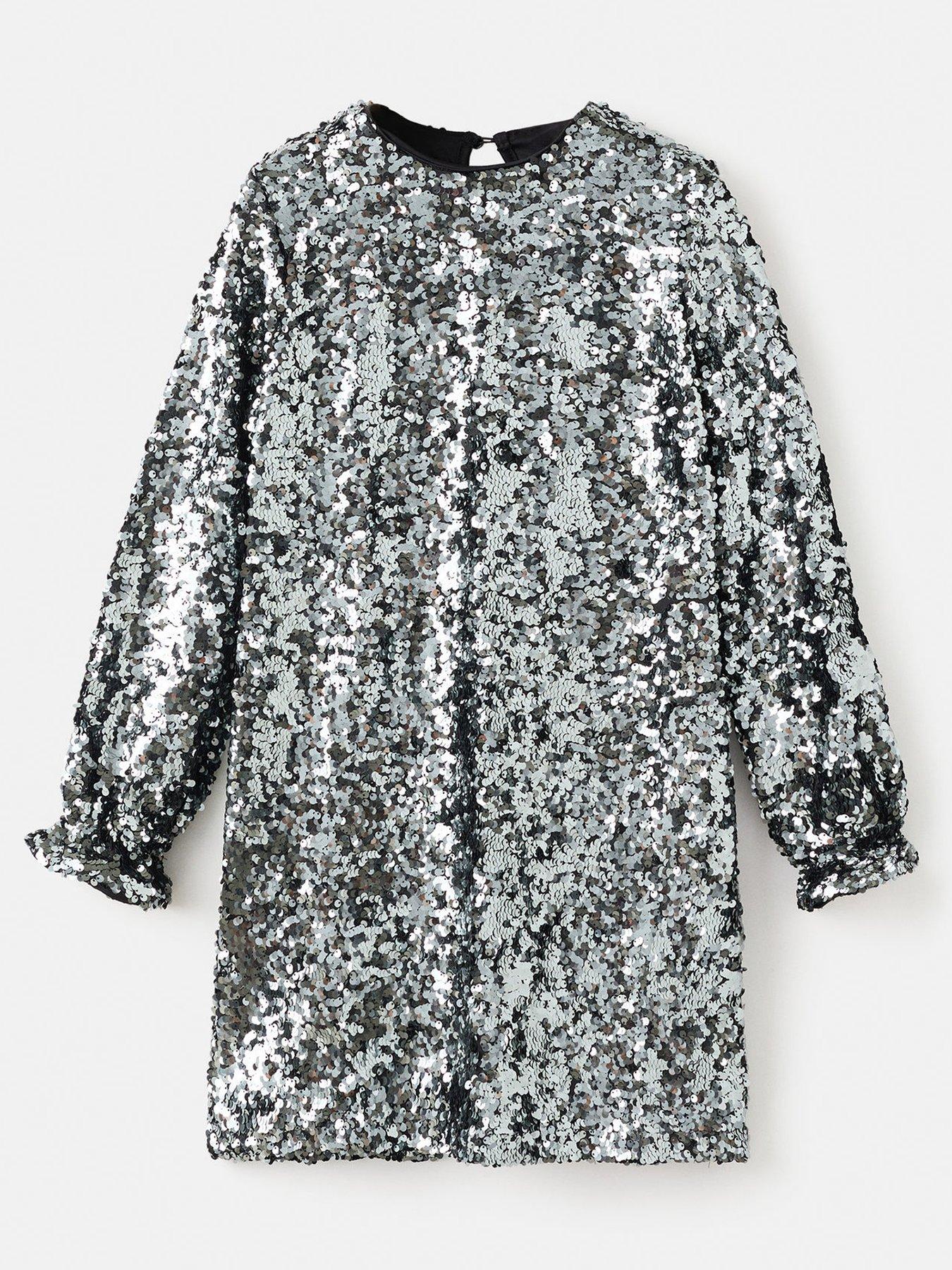  image of mango-girls-sequin-long-sleeve-dress-black