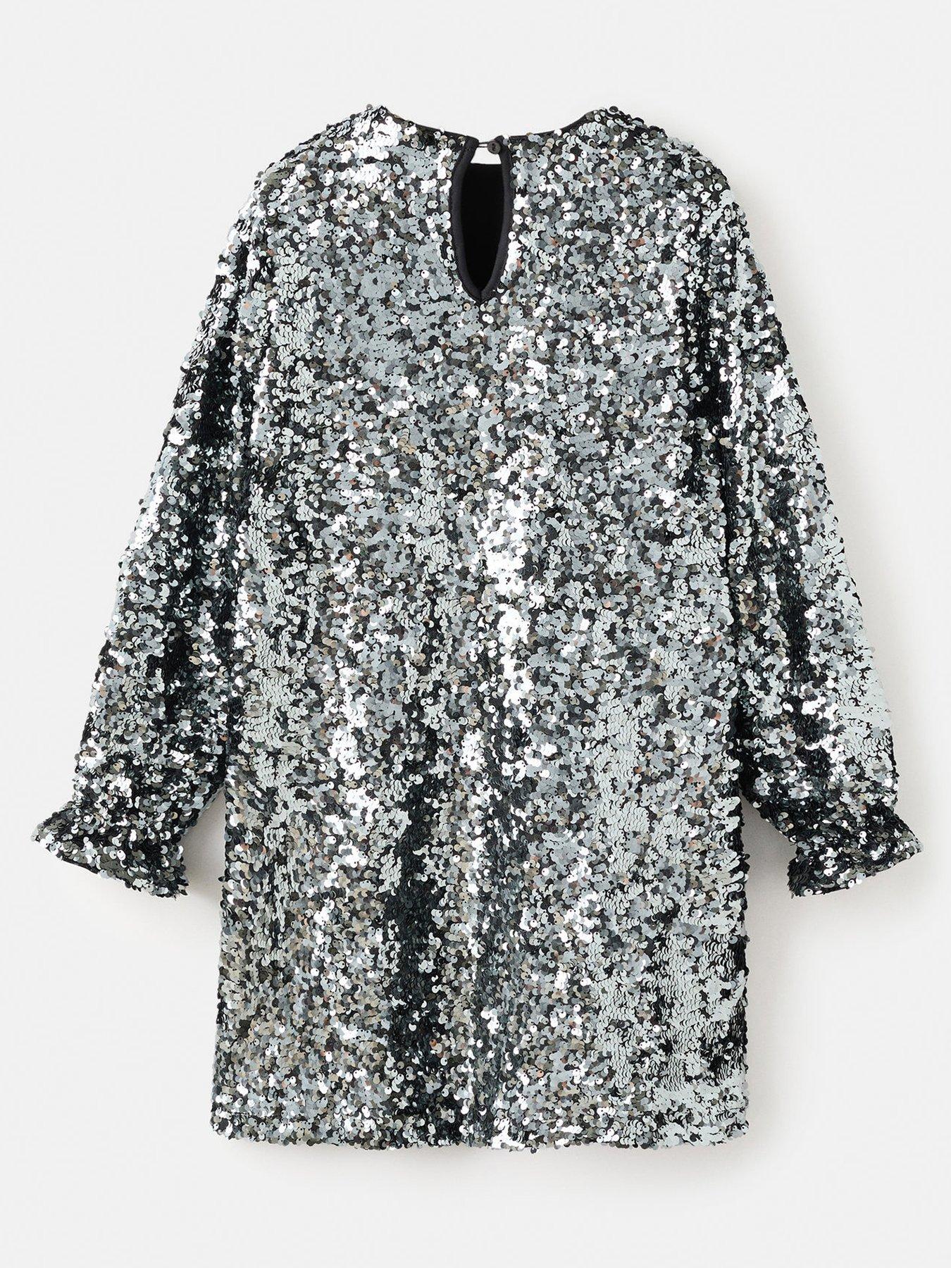 back image of mango-girls-sequin-long-sleeve-dress-black