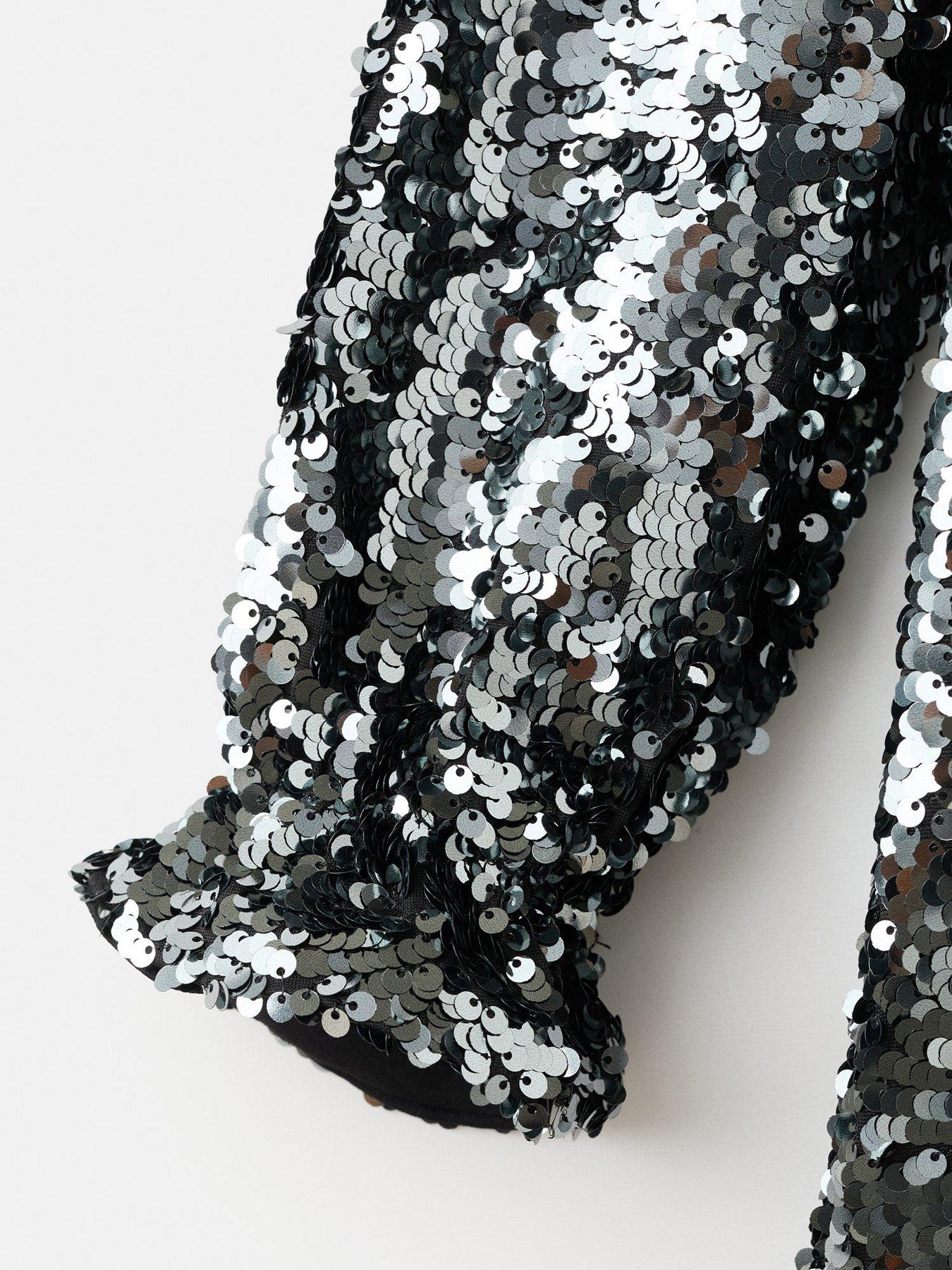  image of mango-girls-sequin-long-sleeve-dress-black