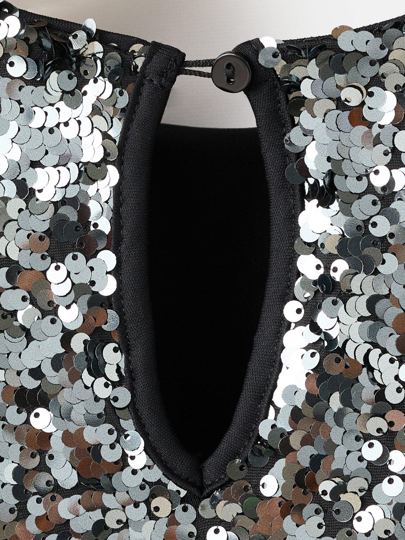  image of mango-girls-sequin-long-sleeve-dress-black