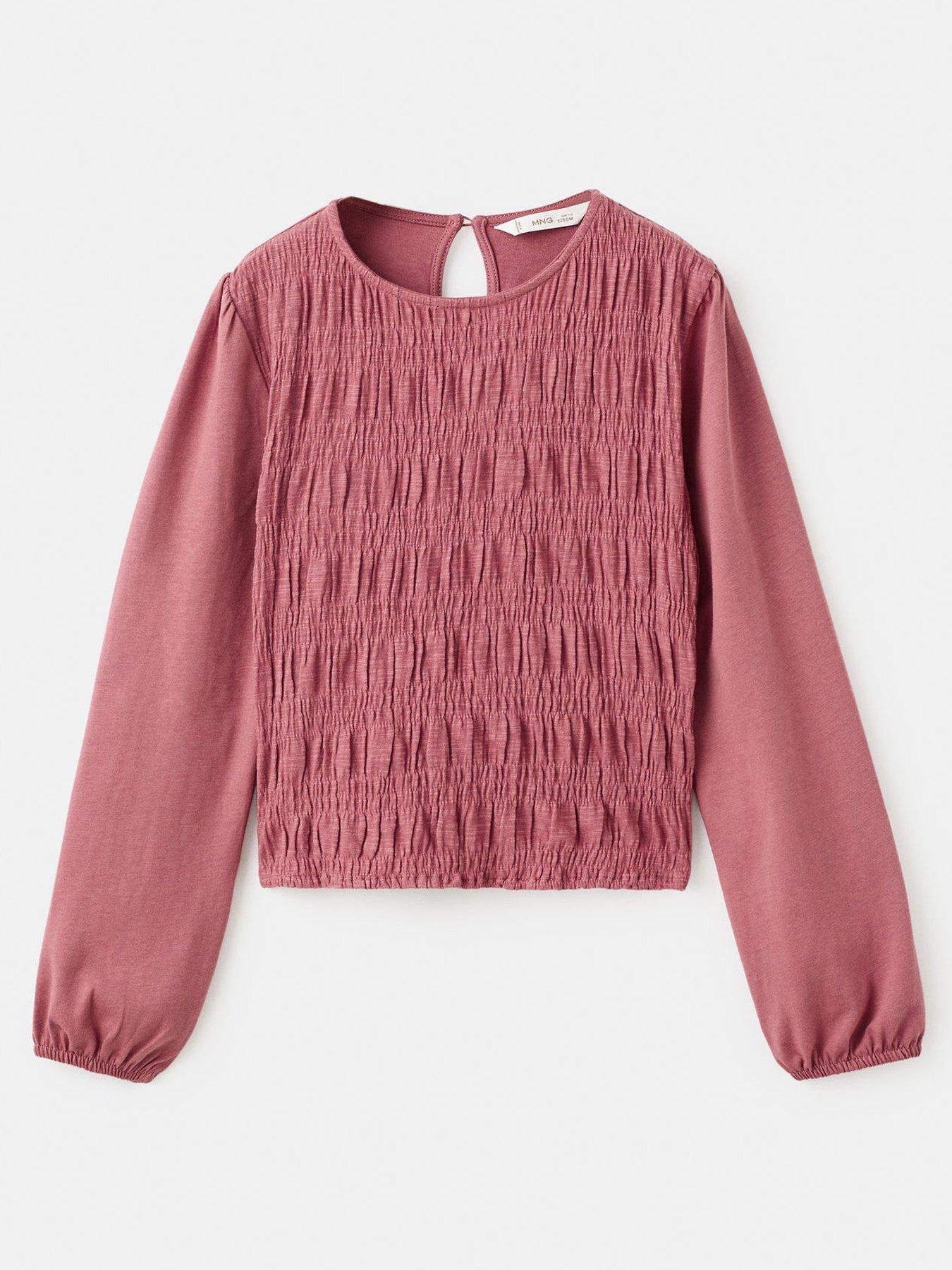 Mango Girls Shirred Front Long Sleeve T-Shirt - Red
