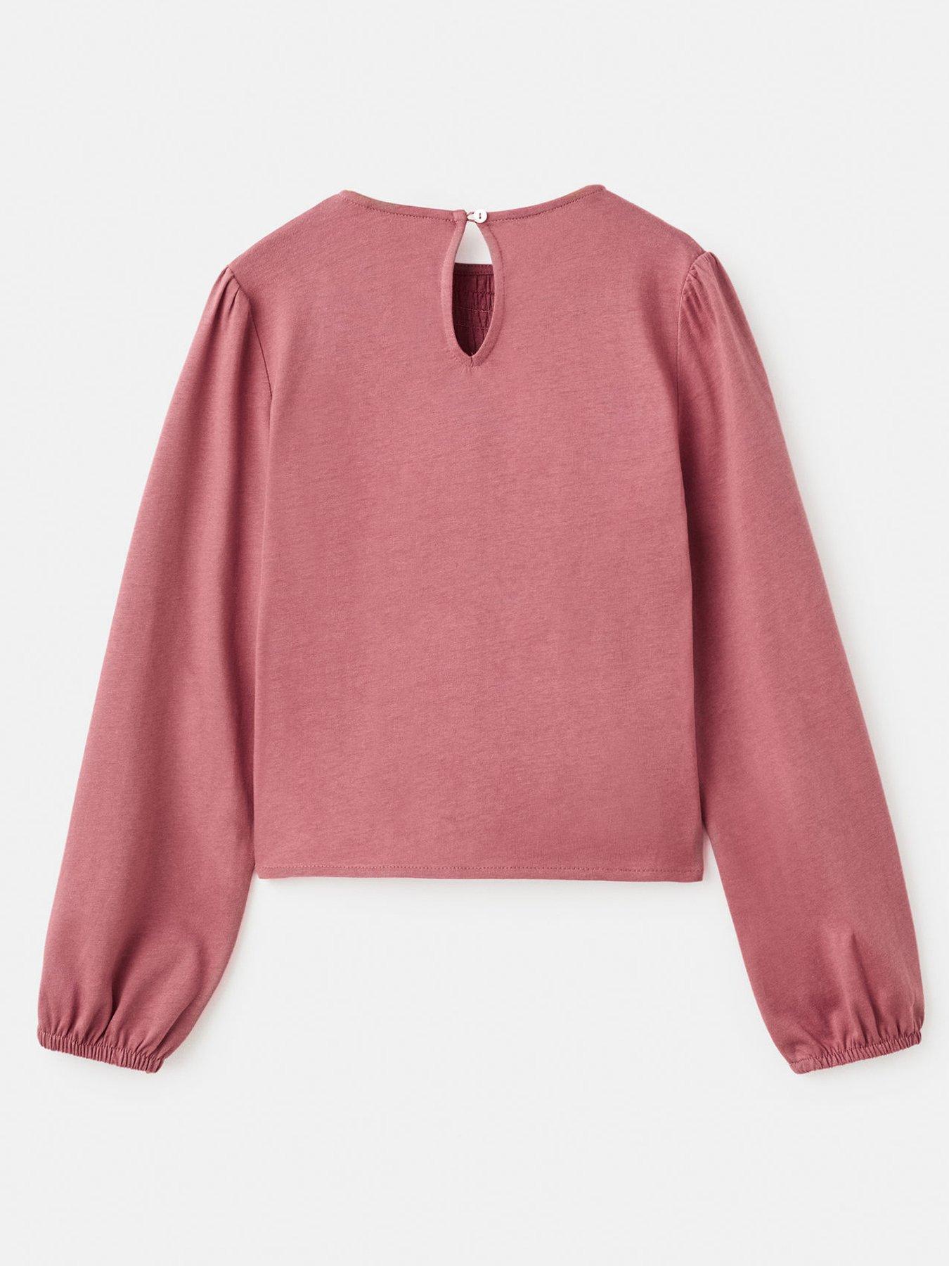 back image of mango-girls-shirred-front-long-sleeve-t-shirt-red