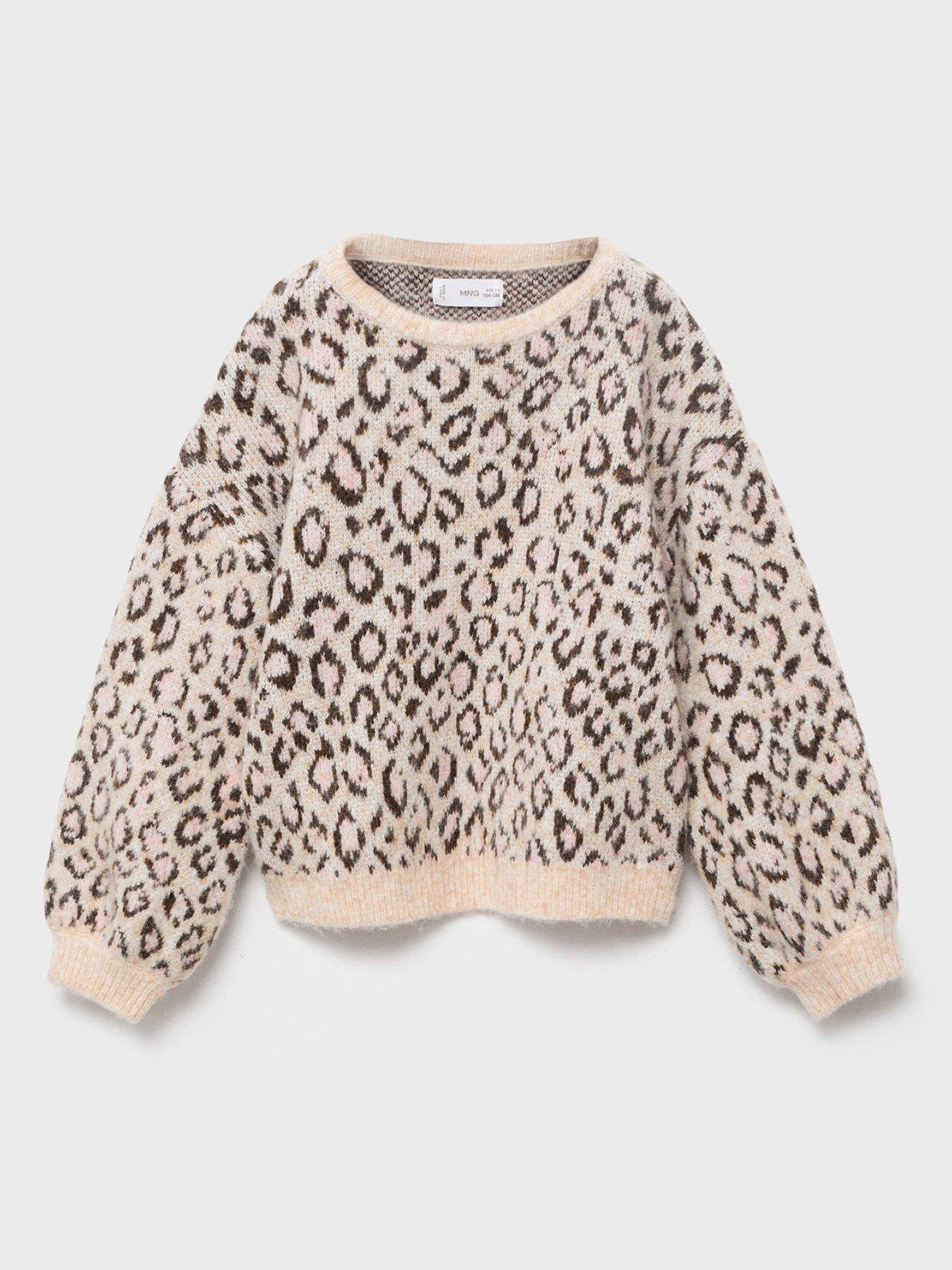  image of mango-younger-girls-leopard-knitted-jumper-beige