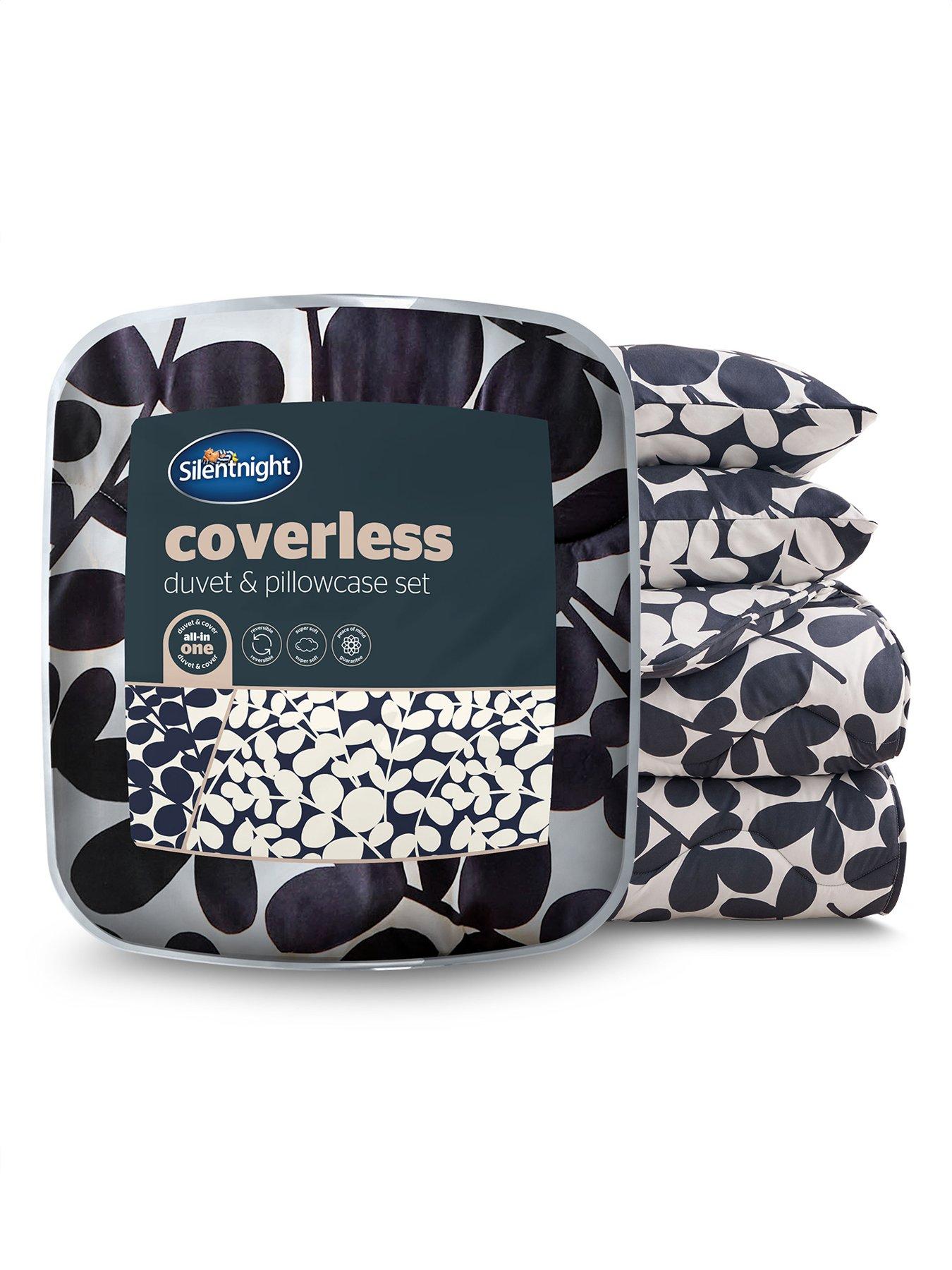 undefined Silentnight Leaf Print Coverless Duvet And Pillowcase Set - Blue - Double