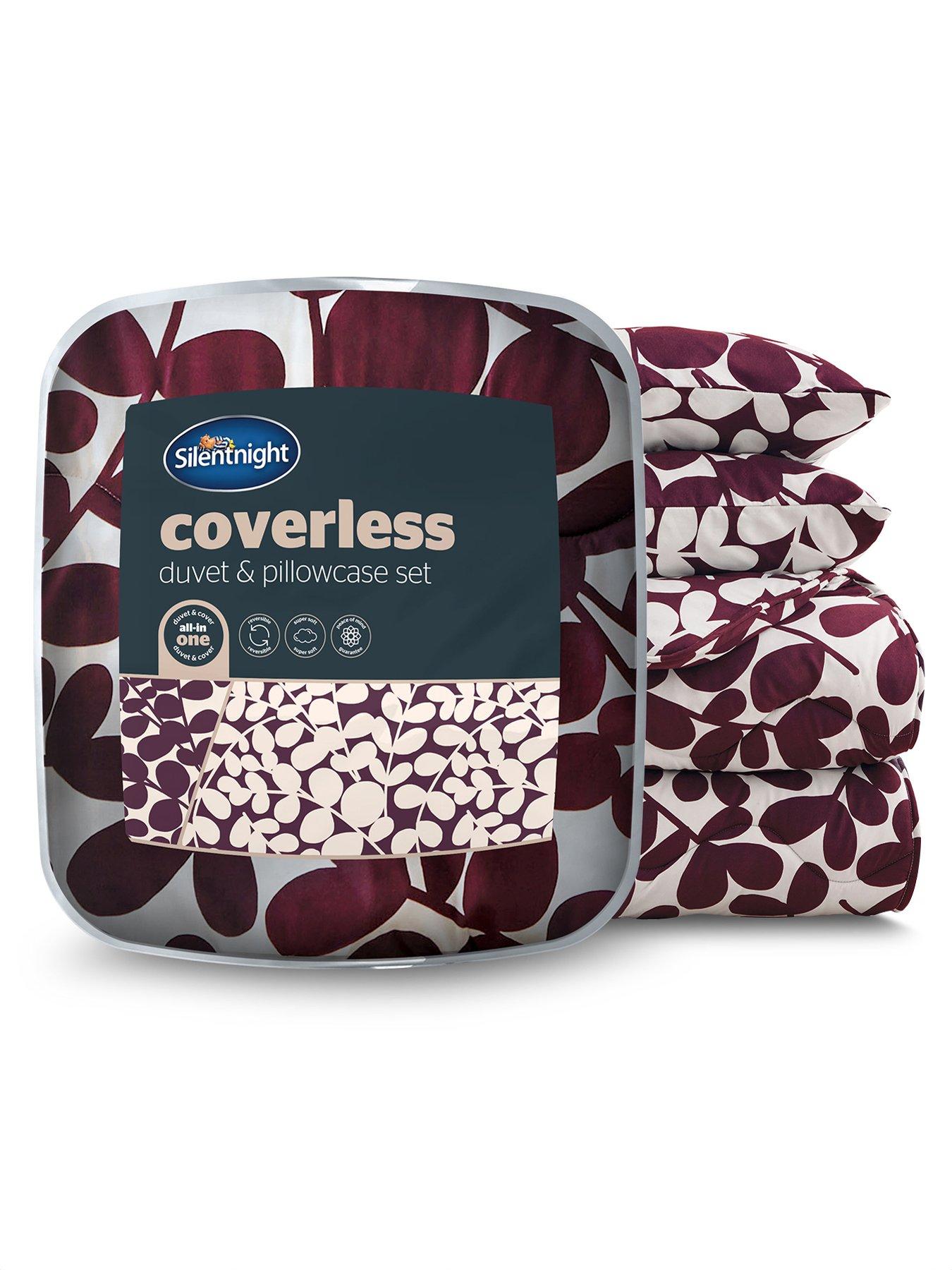 undefined Silentnight Leaf Print Coverless Duvet And Pillowcase Set - Berry - Single