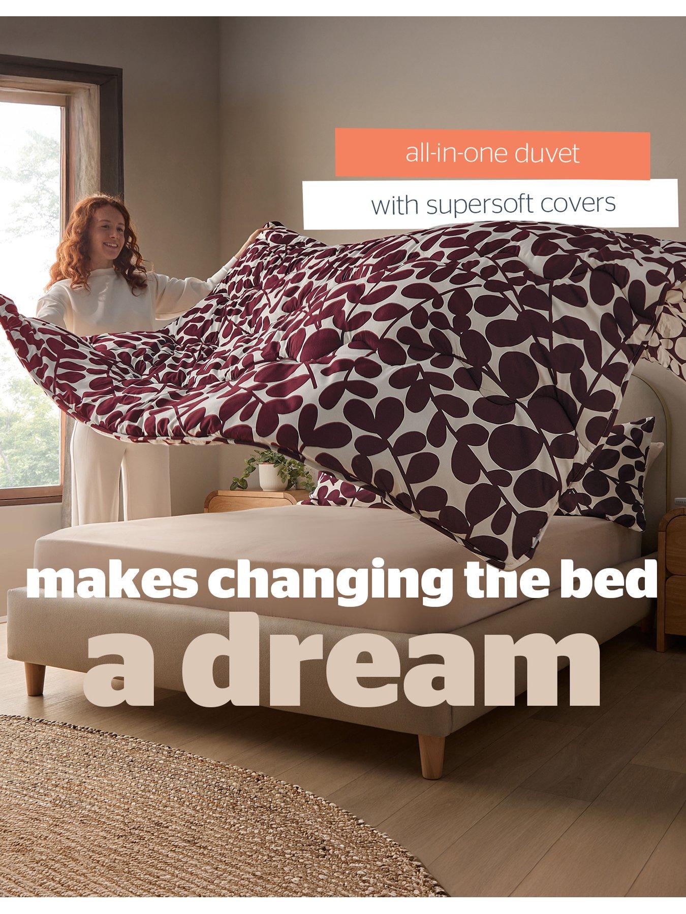 Image 3 of 7 of Silentnight Leaf Print Coverless Duvet And Pillowcase Set - Berry