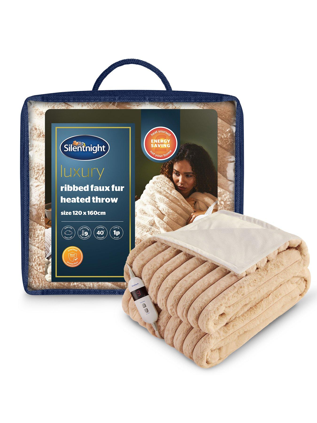Image 1 of 7 of Silentnight Faux Fur Ribbed Heated Throw - Natural