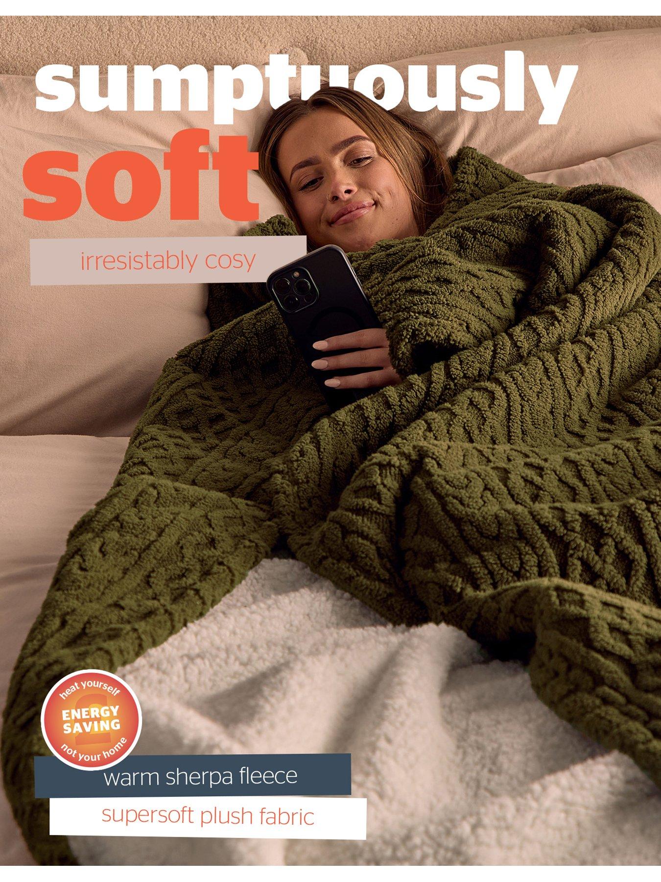  image of silentnight-heat-genie-cable-knit-giant-blanket-olive