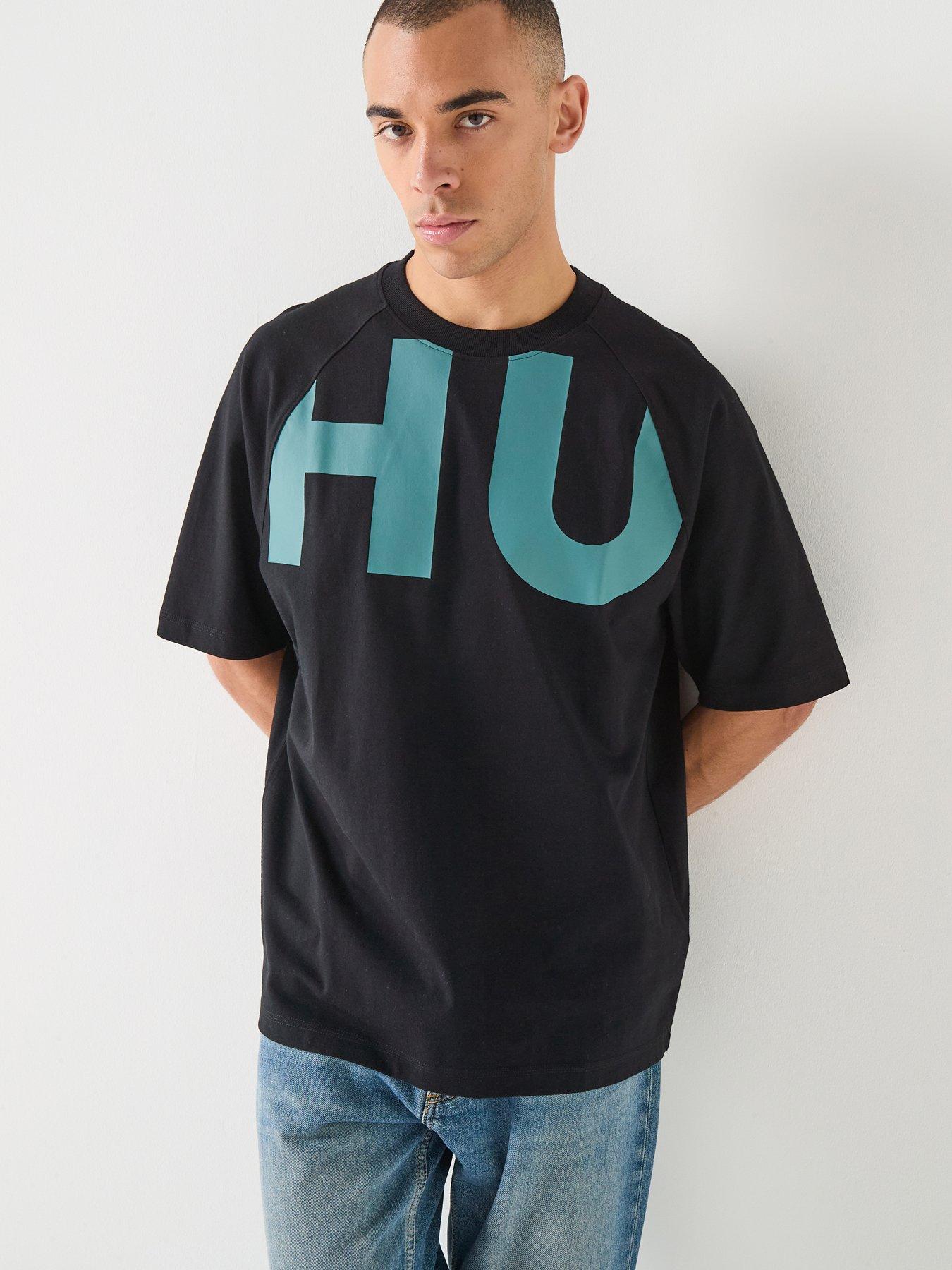 HUGO Blue Nalftee Half Logo Loose Fit T-Shirt - Black