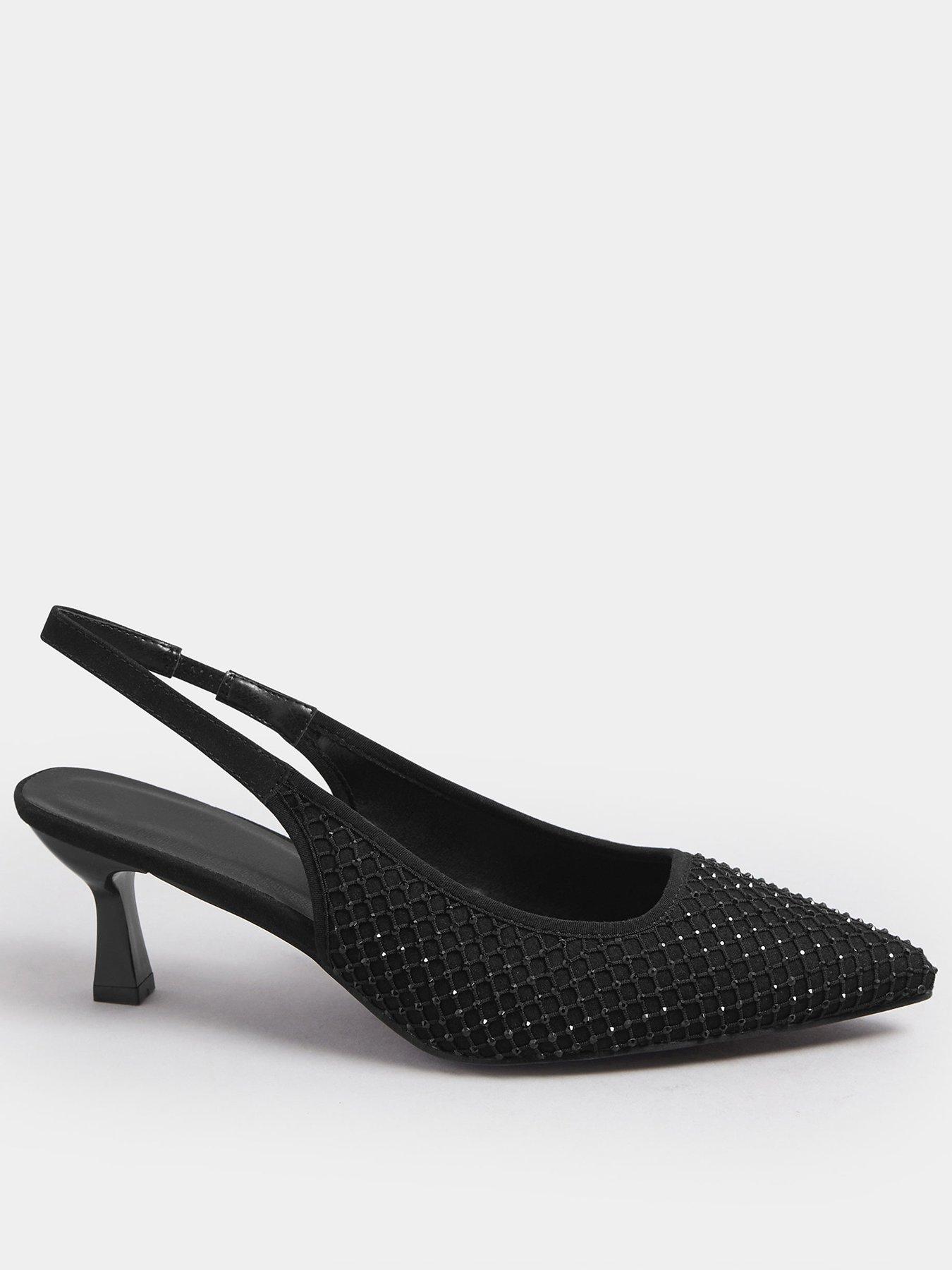 undefined Extra Wide Fit Diamante Mesh Slingback Heel - Black
