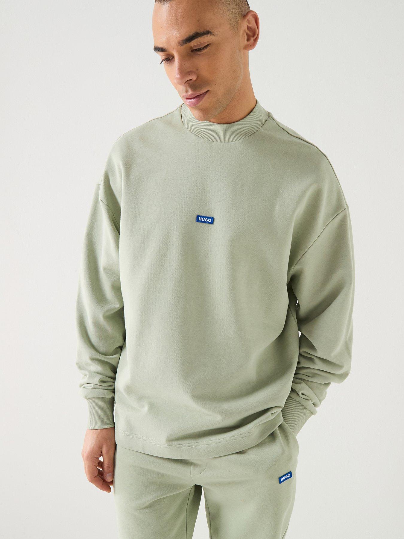  image of hugo-blue-nedro-regular-fit-crew-sweatshirt-light-green