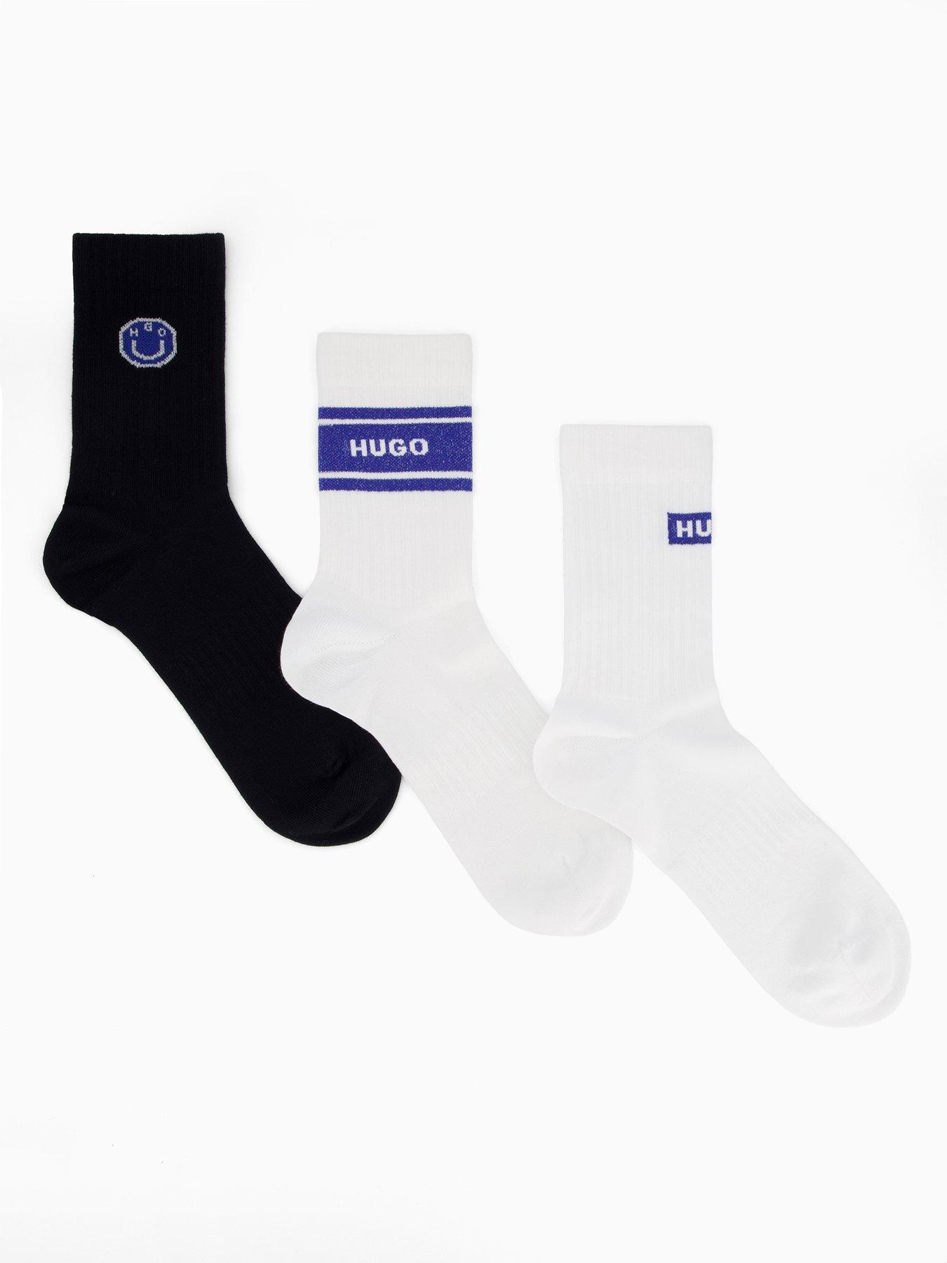 HUGO Blue 3 Pack Logo Sports Crew Socks - White