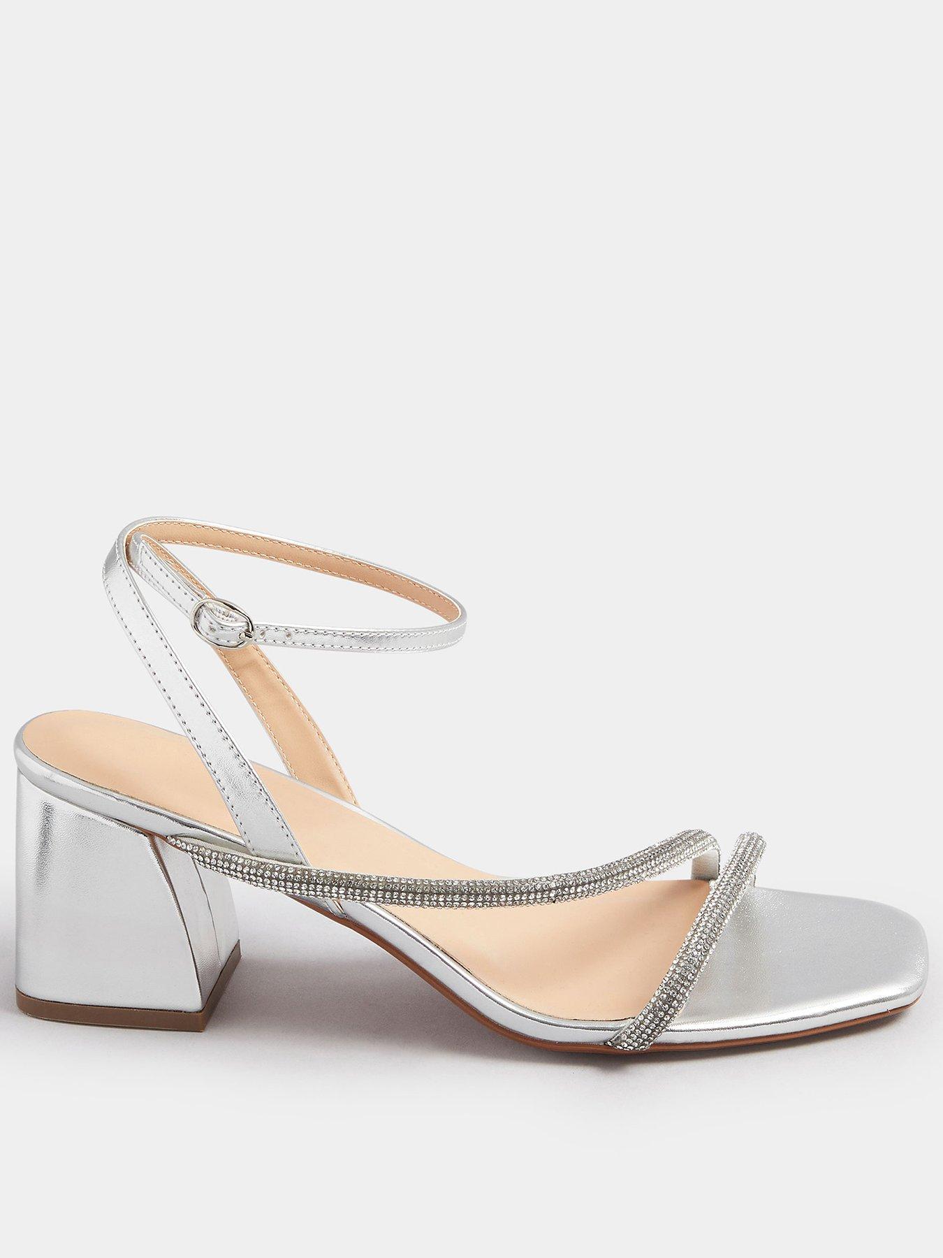 undefined Extra Wide Fit Diamante Block Heel Sandal - Silver