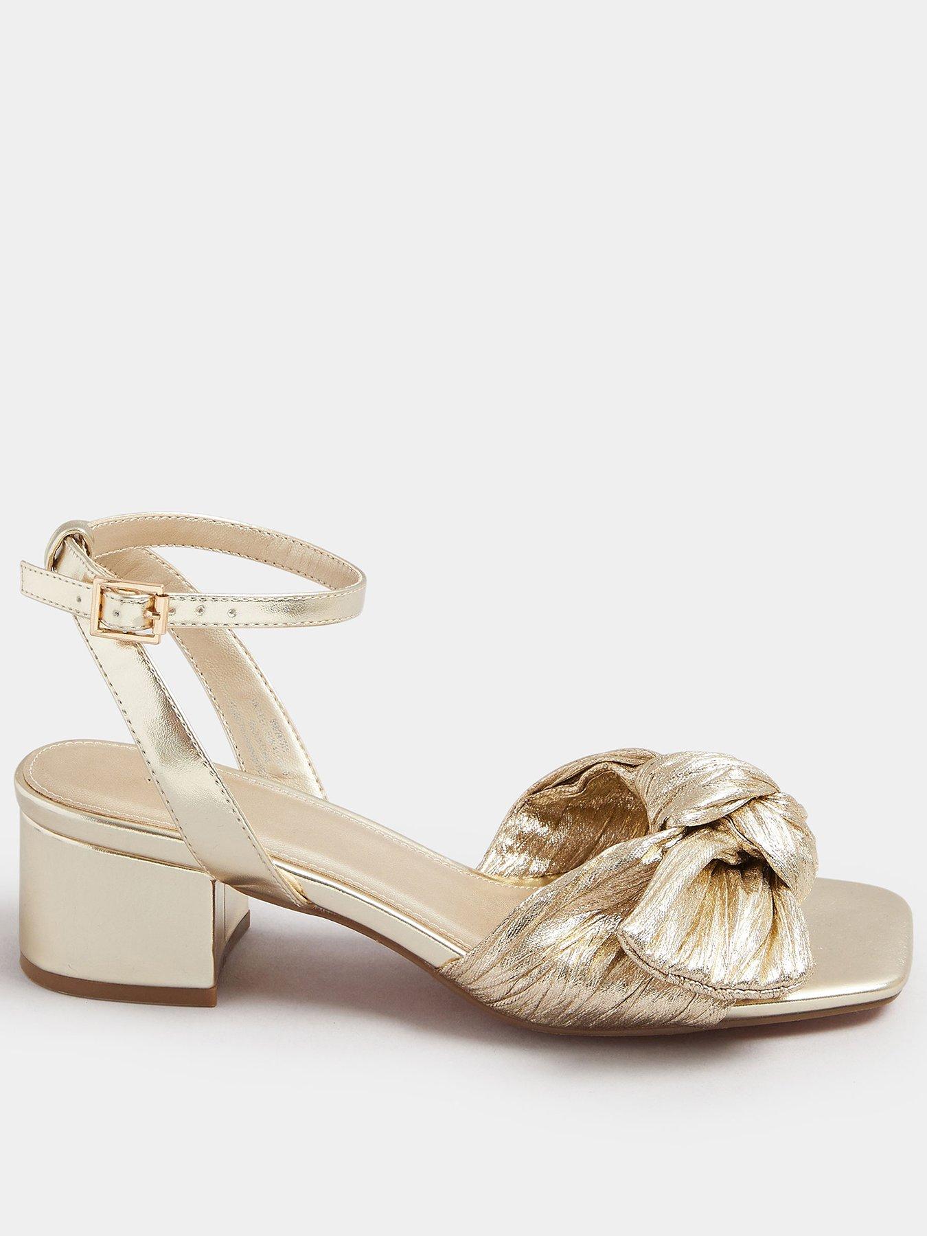 undefined Extra Wide Fit Bow Block Heel Sandal - Gold