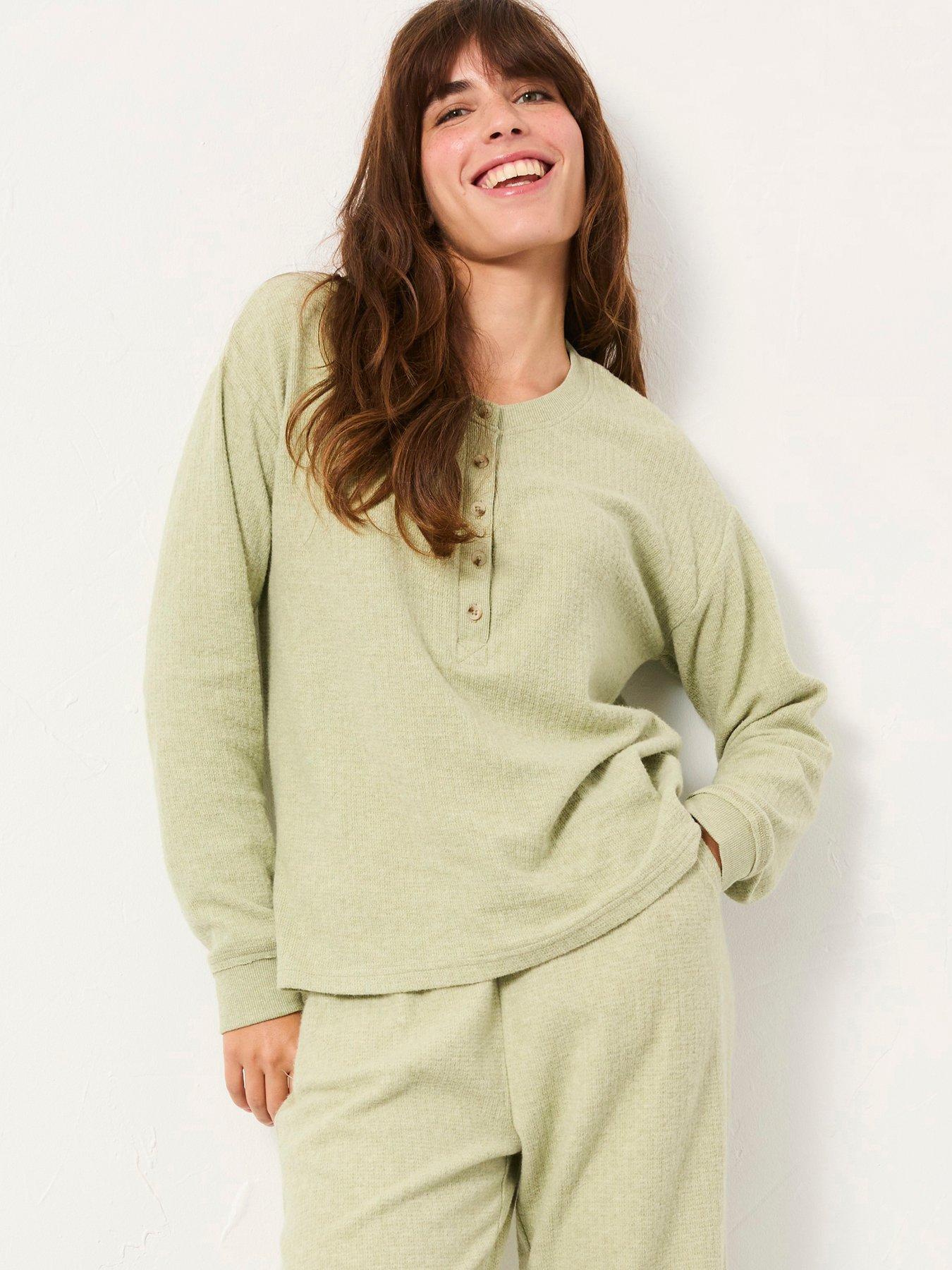 front image of fatface-henley-lounge-top-green