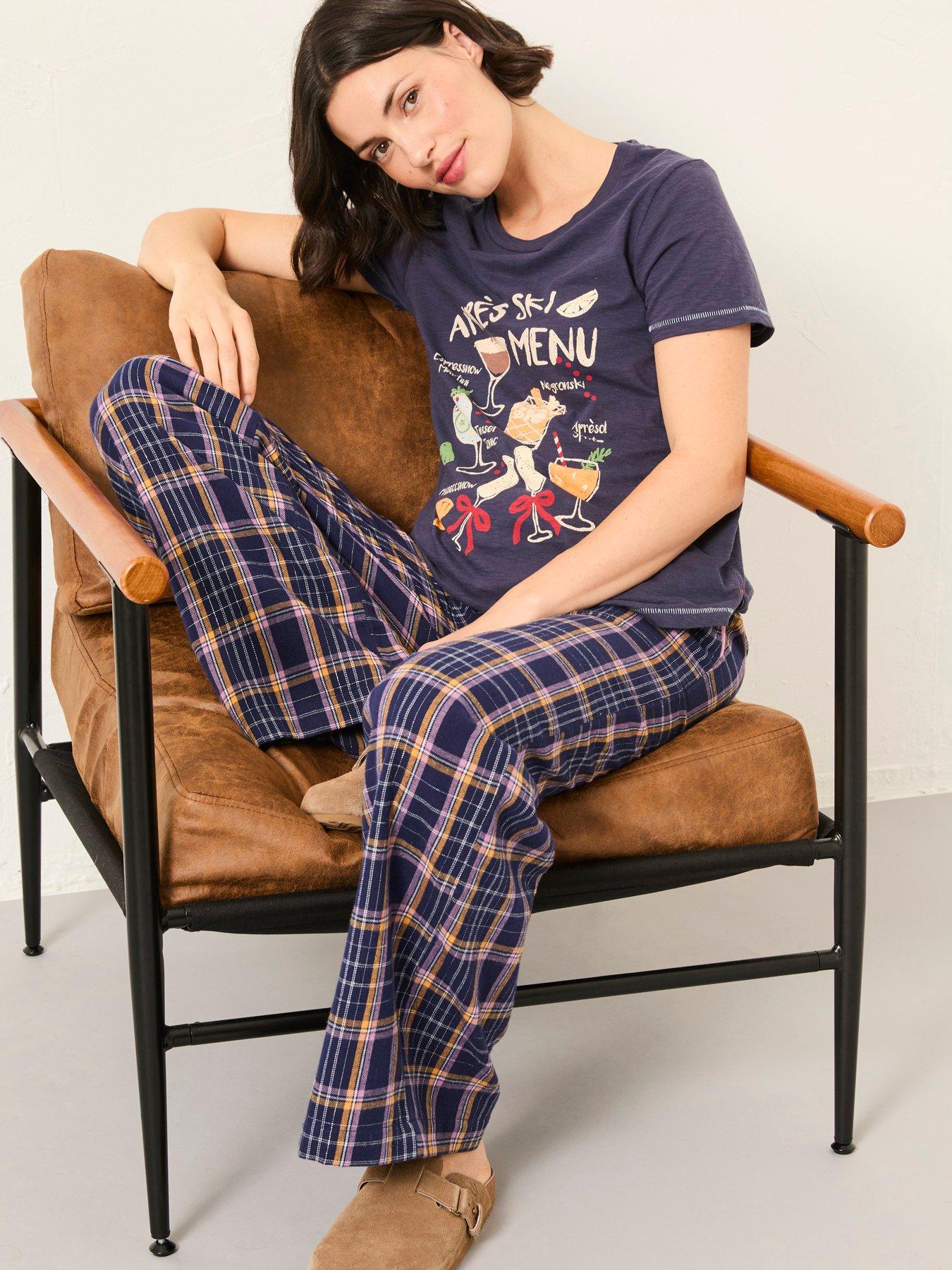 FatFace Lola Metallic Check Pyjama Bottoms - Navy