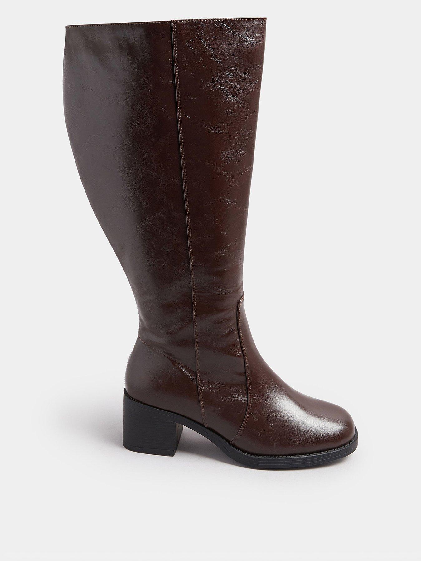 Yours Extra Wide Fit Square Toe Knee High Boot - Brown