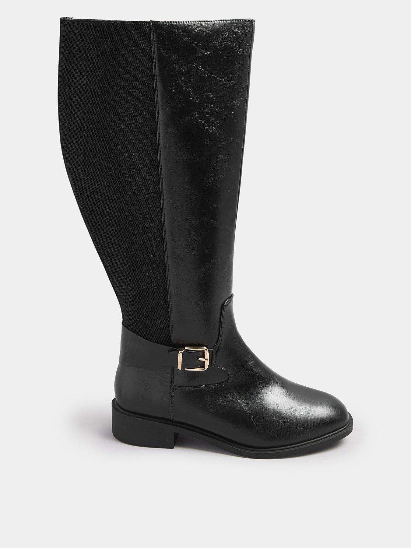 Image 1 of 4 of Yours Extra Wide Fit Buckle Stretch Knee Boots - Black