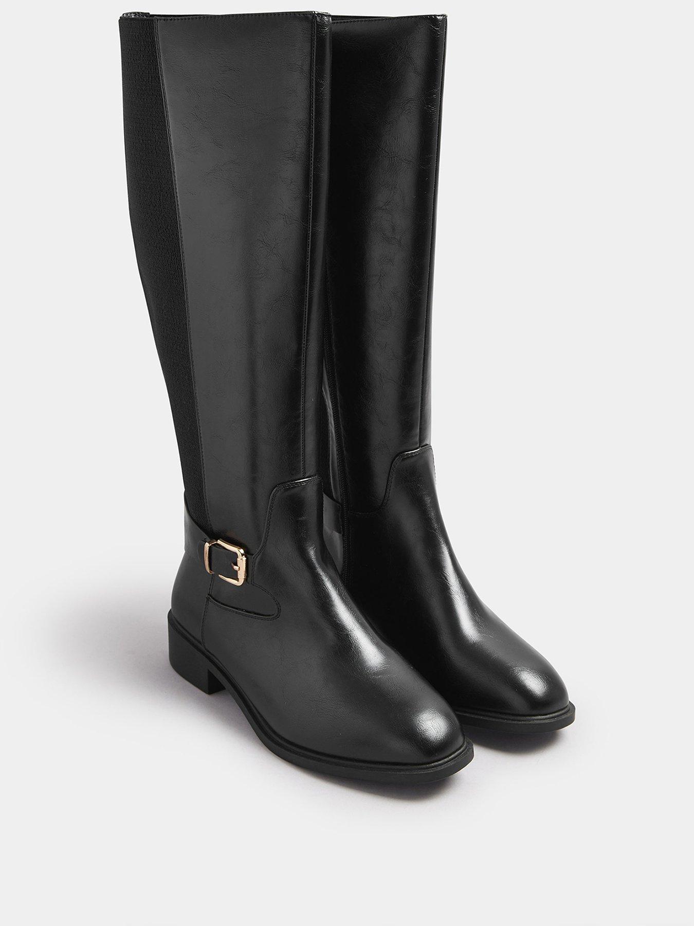 Image 2 of 4 of Yours Extra Wide Fit Buckle Stretch Knee Boots - Black