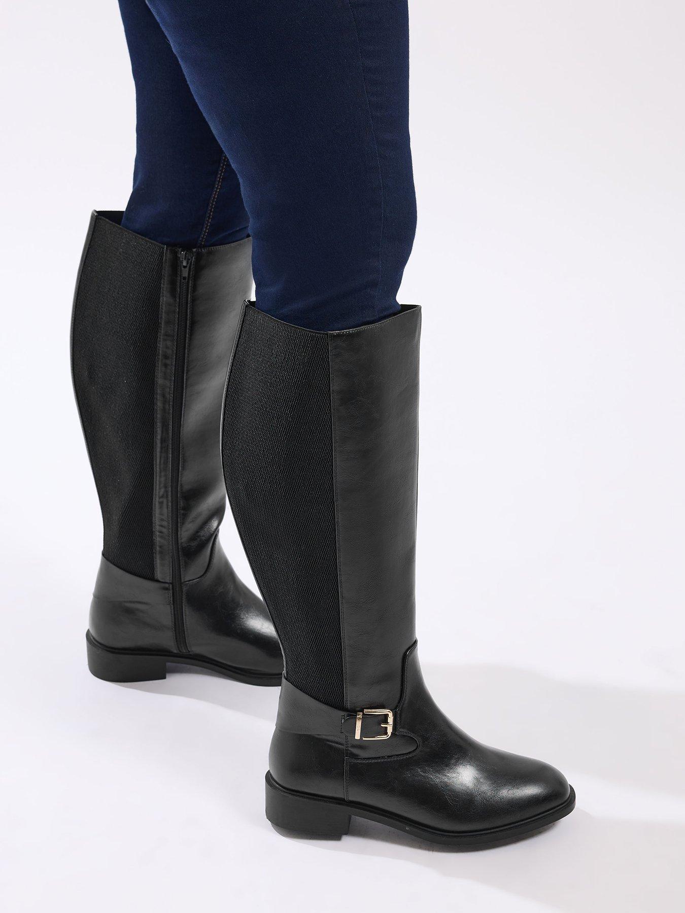 Image 4 of 4 of Yours Extra Wide Fit Buckle Stretch Knee Boots - Black