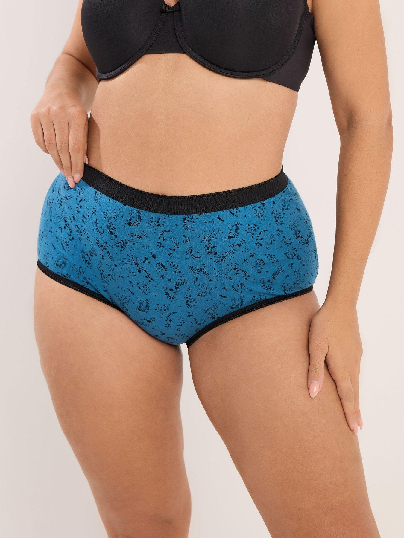 Image 3 of 4 of Yours Curve 5 Pack Shooting Star Full Briefs - Blue