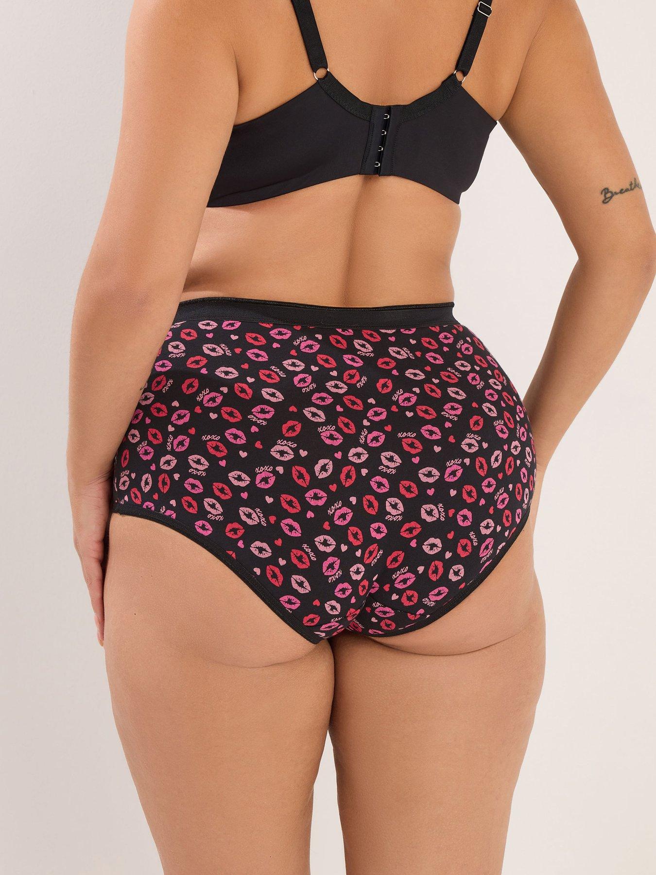 Image 2 of 4 of Yours Curve 5 Pack Kiss Print Full Brief - Black
