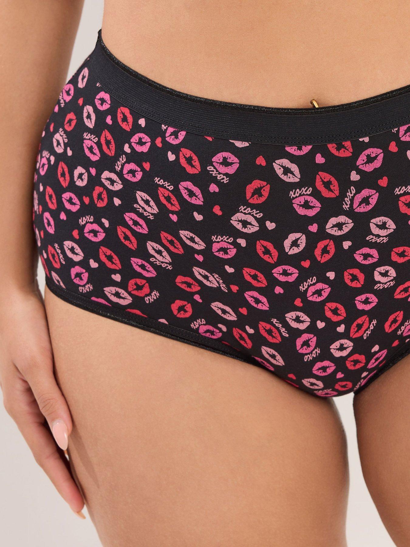 Image 4 of 4 of Yours Curve 5 Pack Kiss Print Full Brief - Black