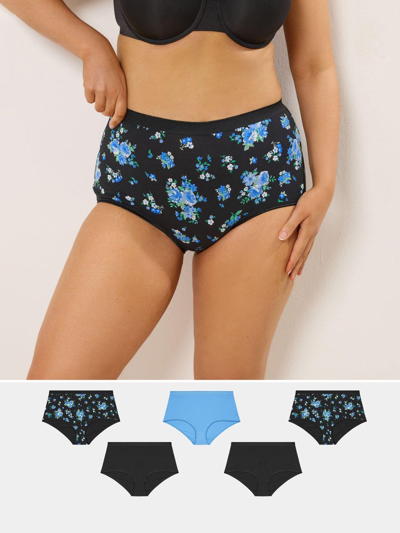  image of yours-curve-5-pack-floral-full-briefs-black