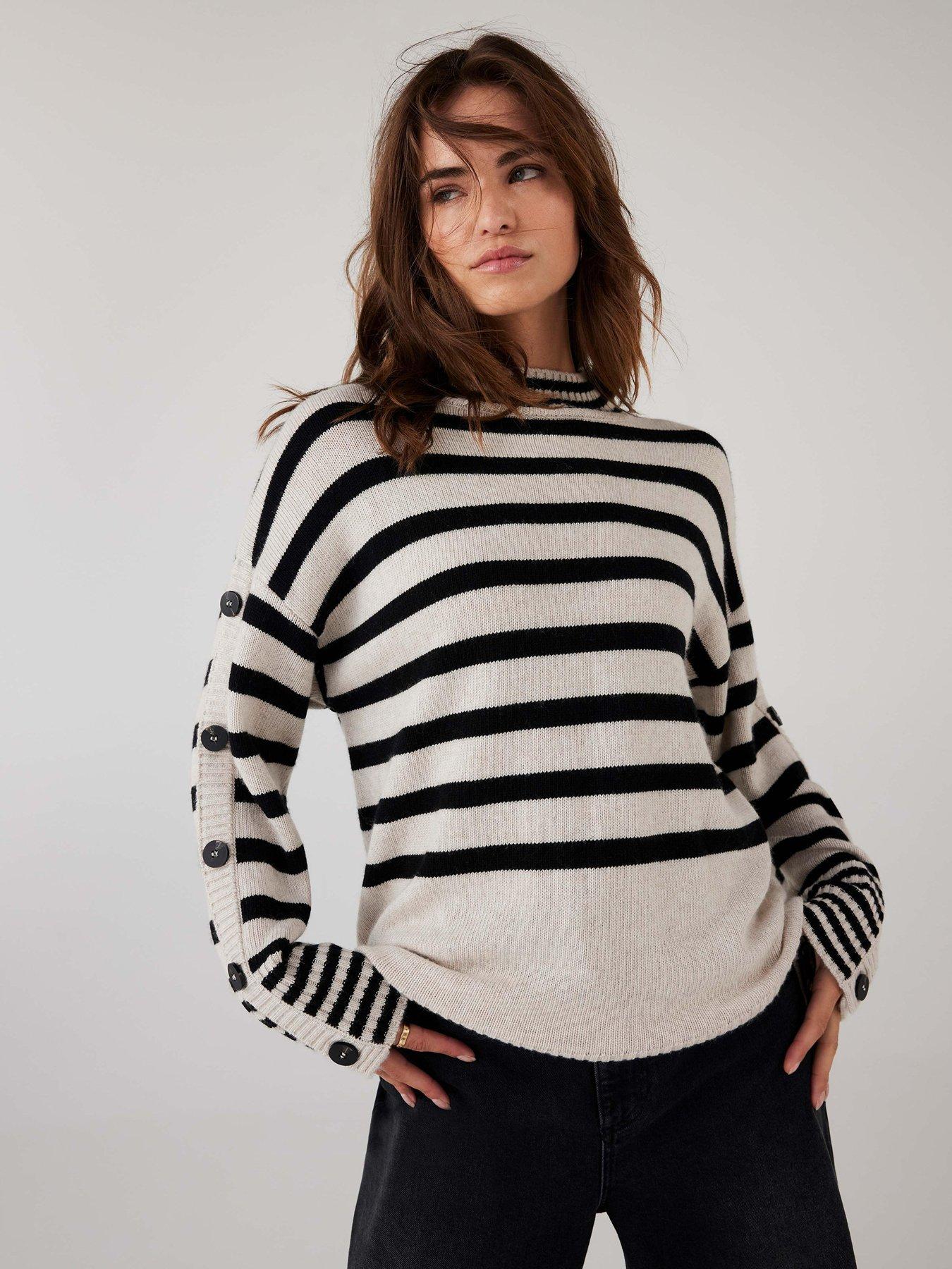 undefined Stone Stripe Longline Jumper - Cream