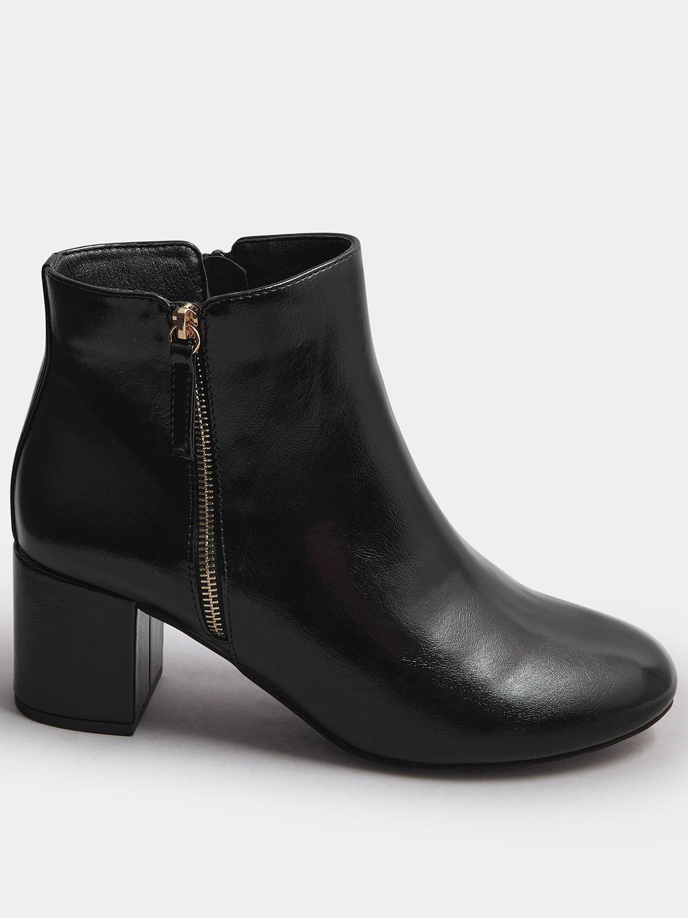 undefined Wide Fit Pu Side Zip Block Boot - Black