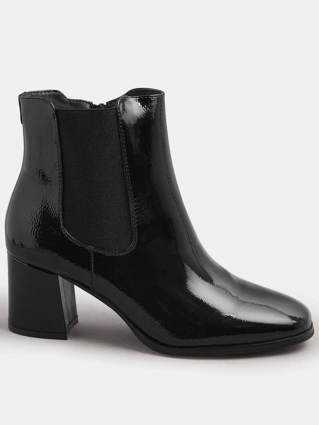 undefined Wide Fit Patent Block Chelsea Boot - Black