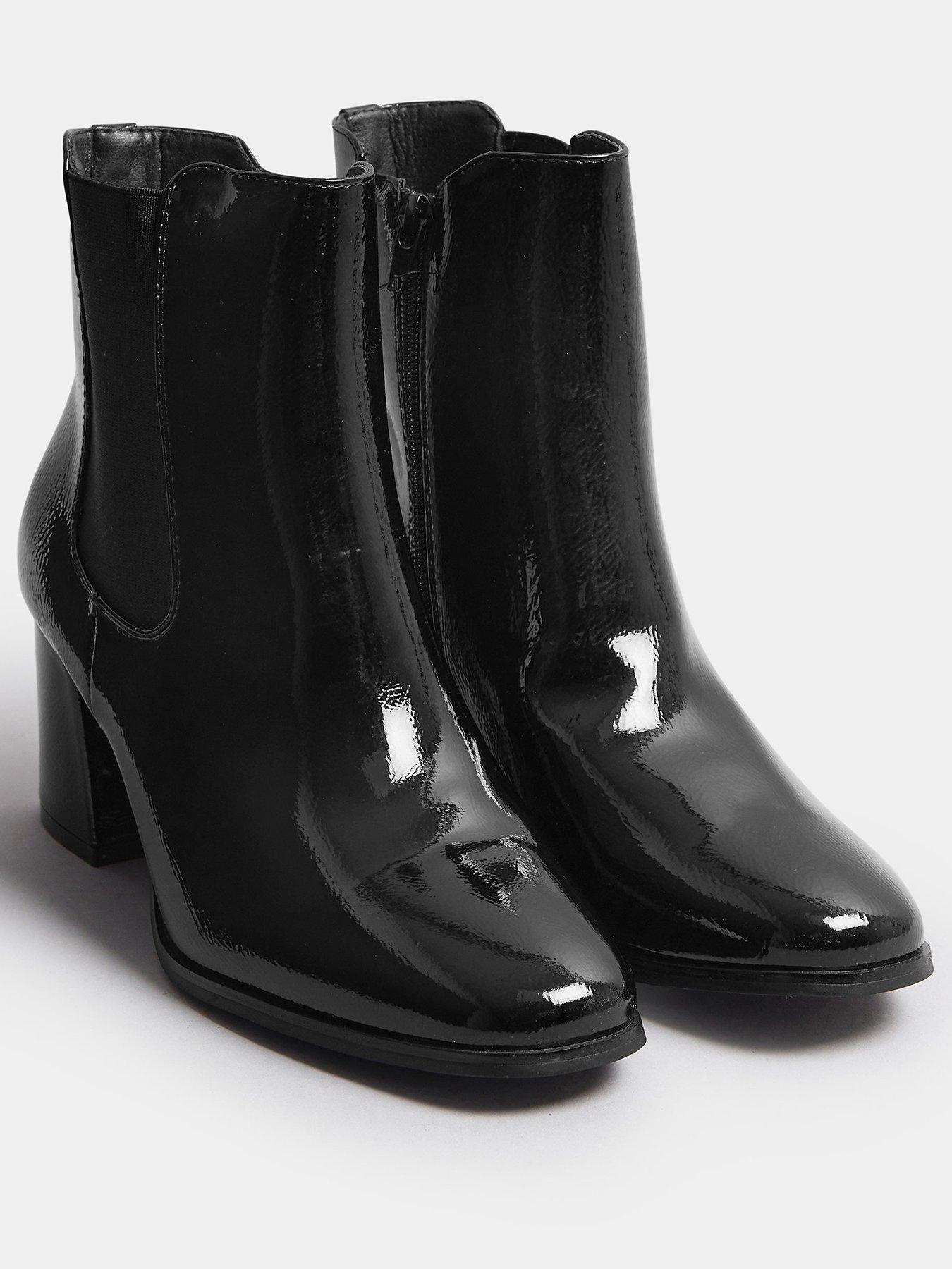 Image 2 of 4 of Yours Wide Fit Patent Block Chelsea Boot - Black
