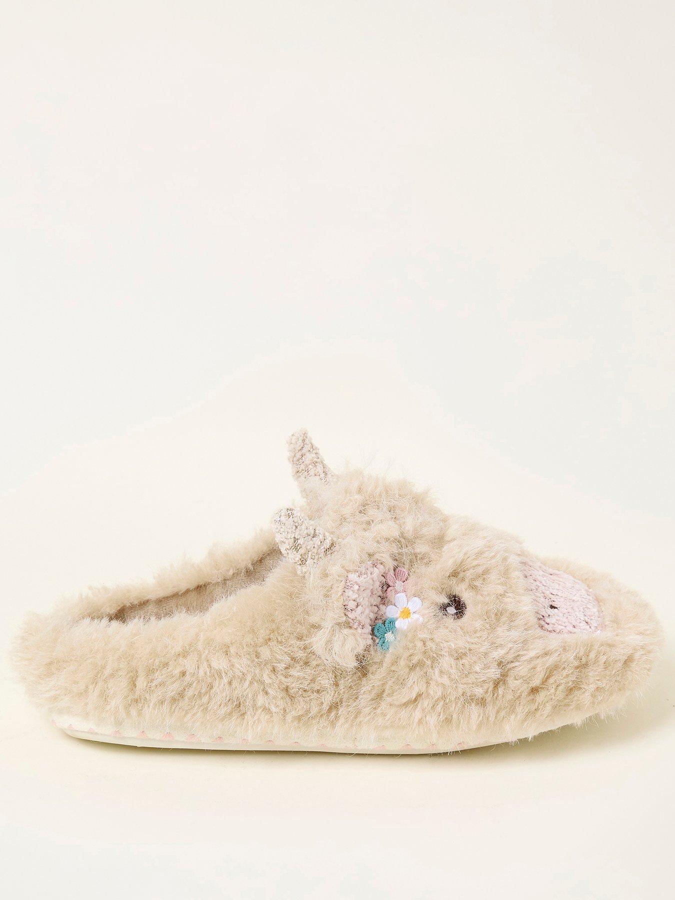 FatFace Hettie Highland Cow Slipper - Natural