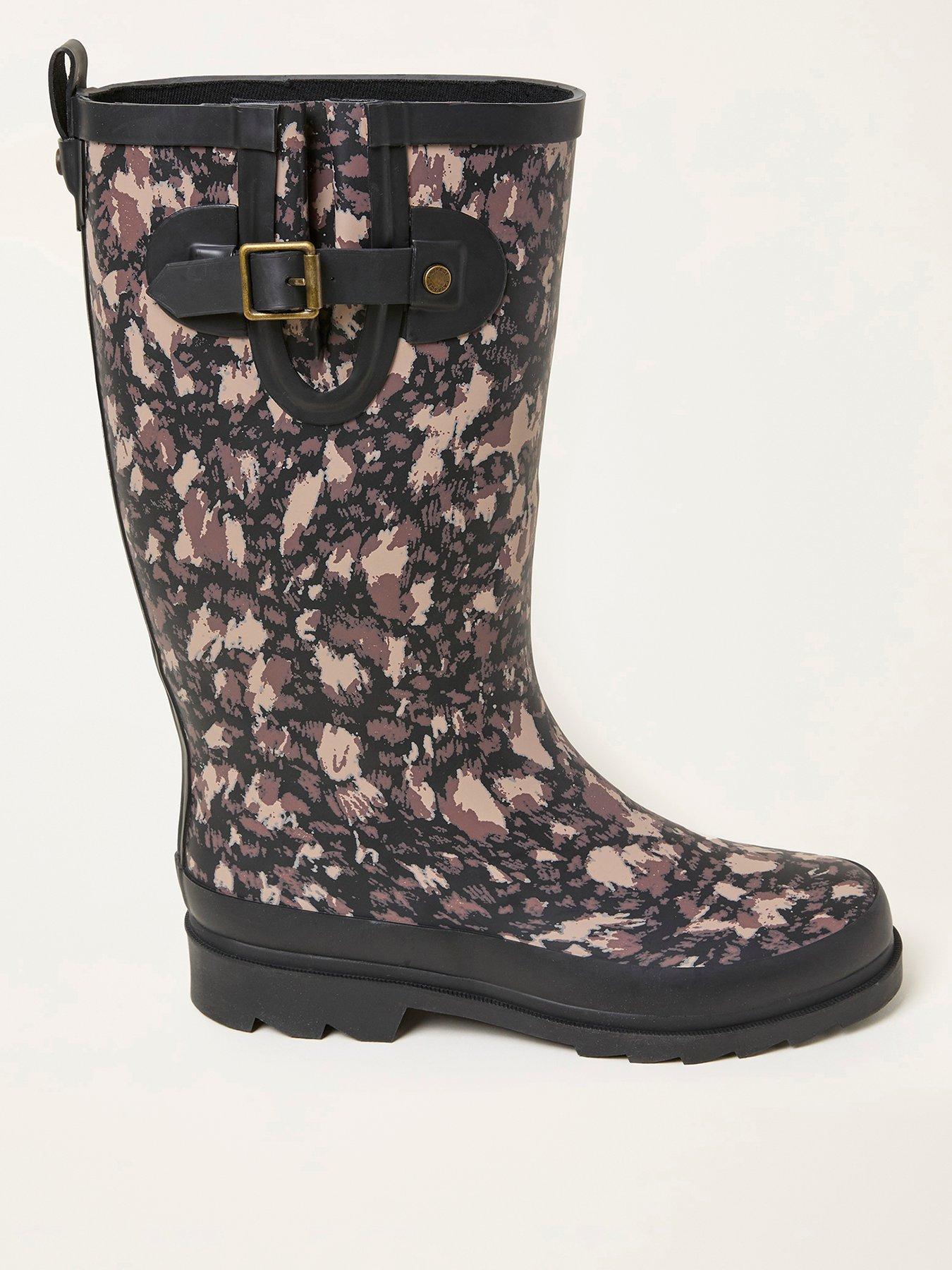 FatFace Tall Animal Print Boot - Black