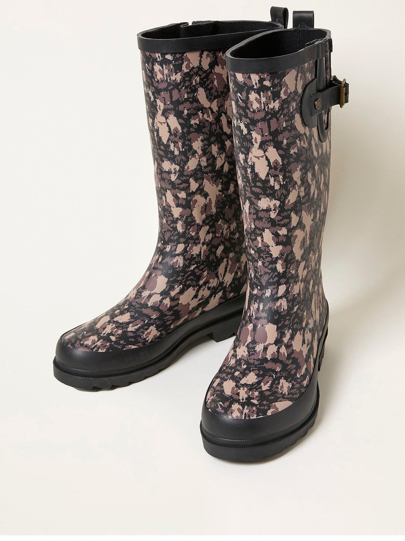 Image 2 of 3 of FatFace Tall Animal Print Boot - Black
