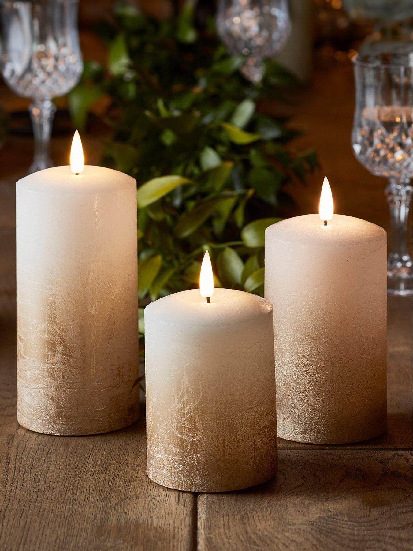  image of lights4fun-truglow-bronze-ombre-led-pillar-candle-trio