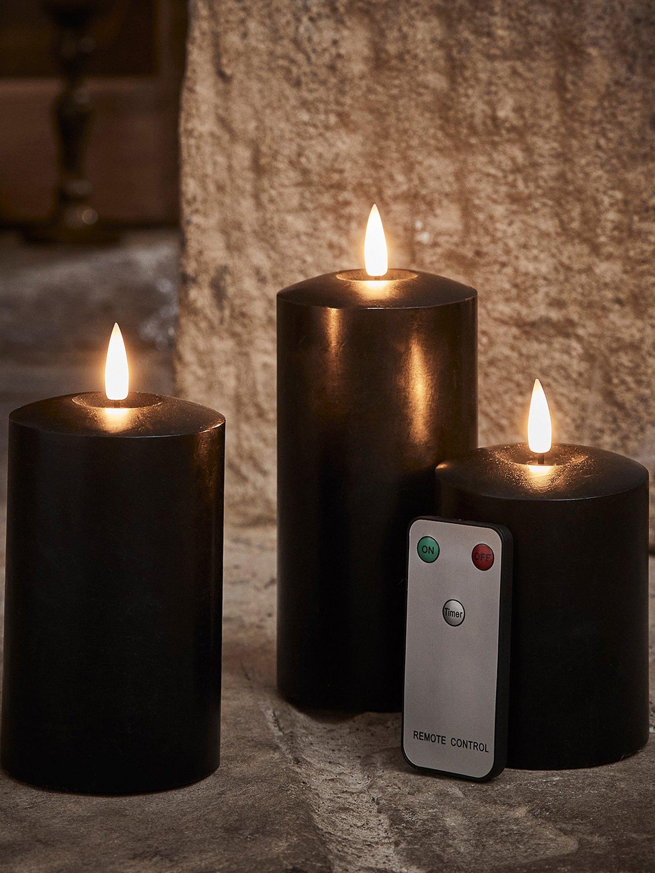 Lights4Fun TruGlow Black LED Pillar Candle Trio