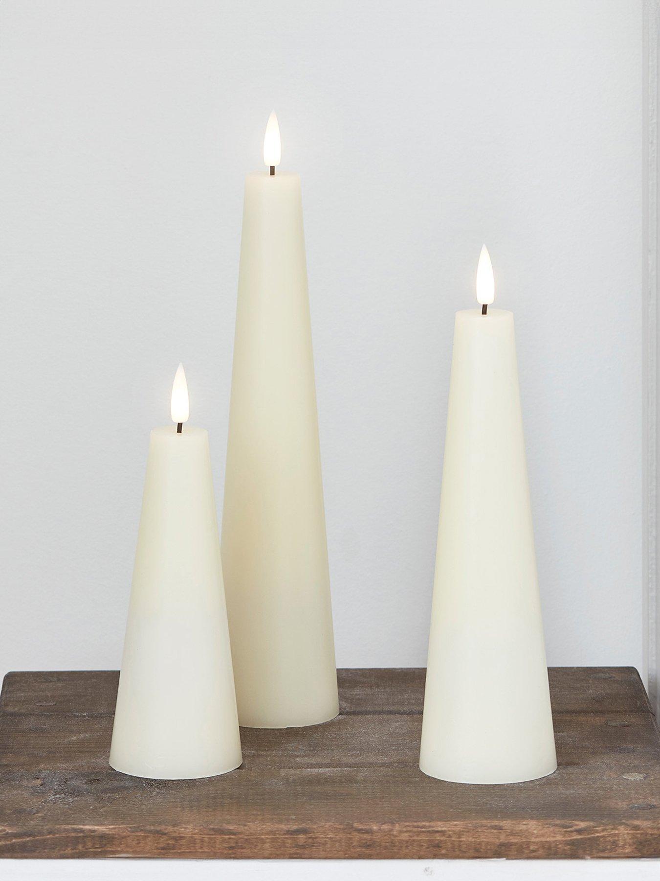  image of lights4fun-truglow-ivory-cone-led-pillar-candle-trio