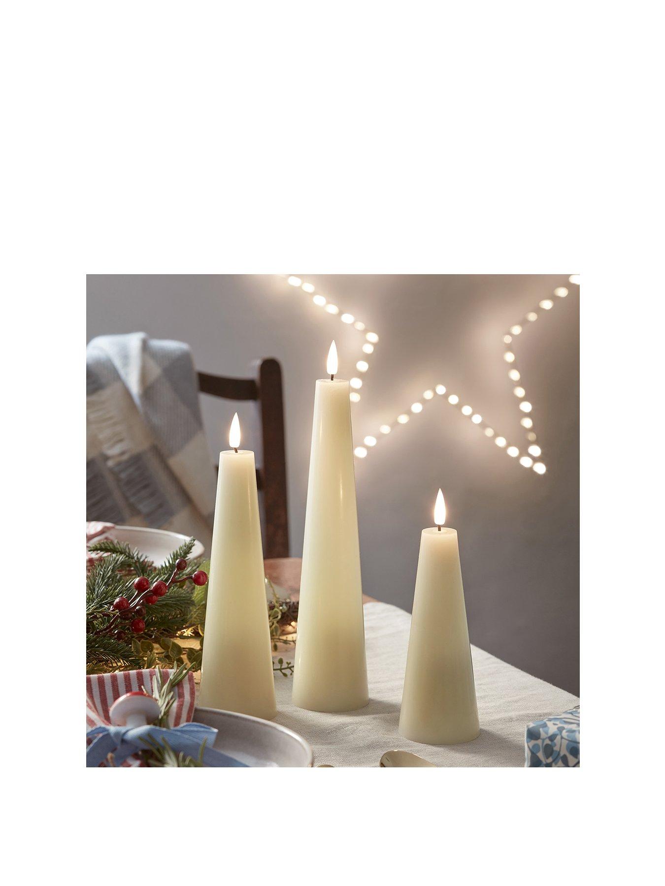  image of lights4fun-truglow-ivory-cone-led-pillar-candle-trio