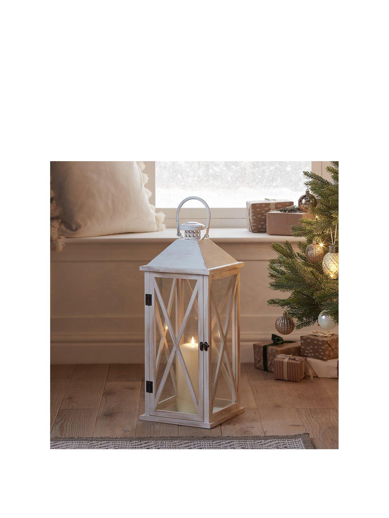  image of lights4fun-folkestone-large-wooden-lantern-with-truglow-candle