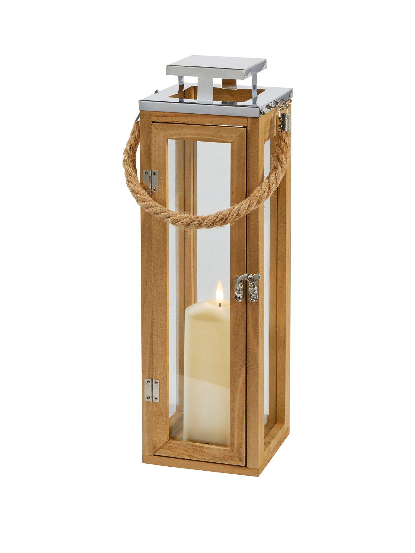 Image 2 of 2 of Lights4Fun 42cm Wooden Lantern with Truglow LED Candle
