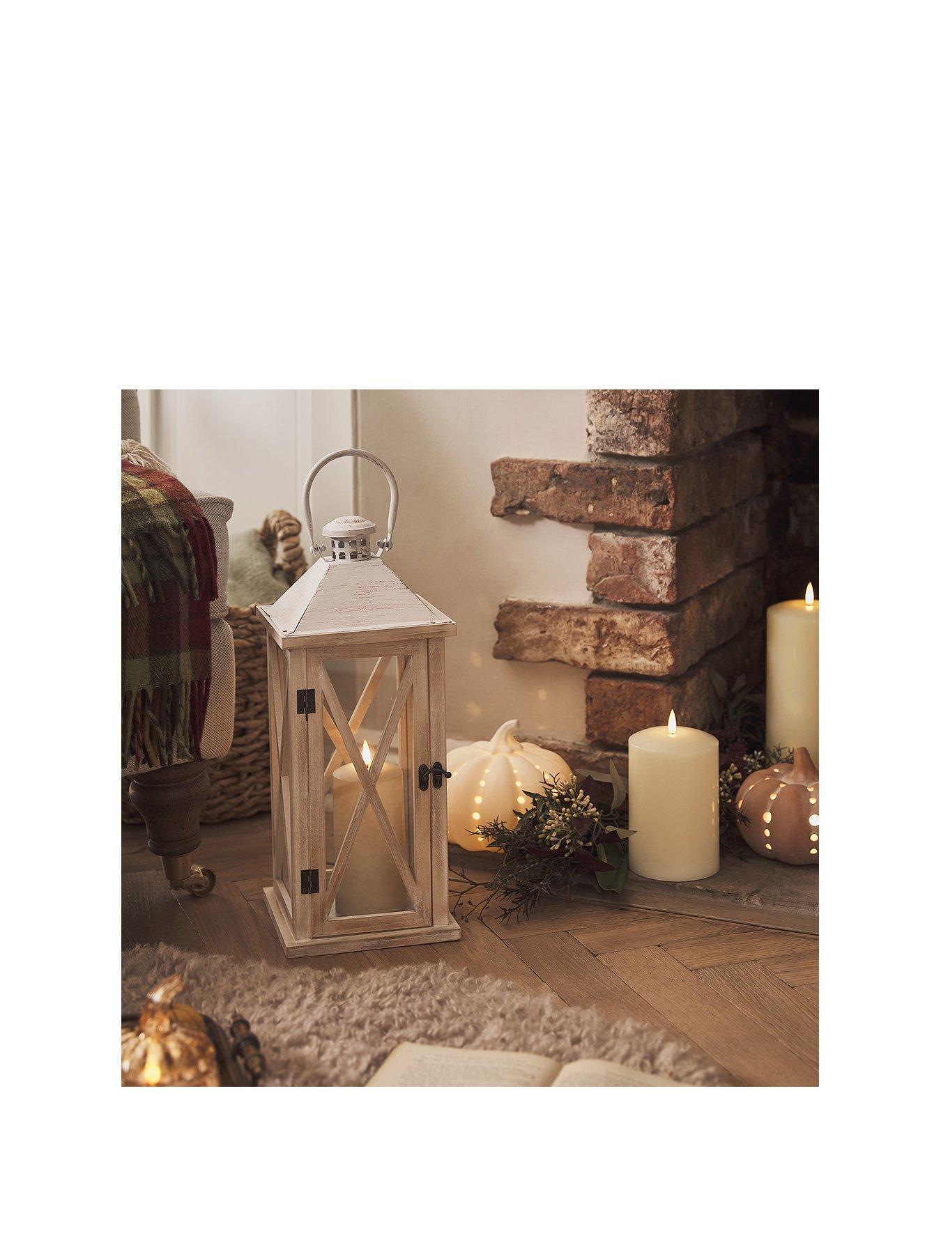 Image 2 of 3 of Lights4Fun Folkestone Wooden Lantern with TruGlow Candle