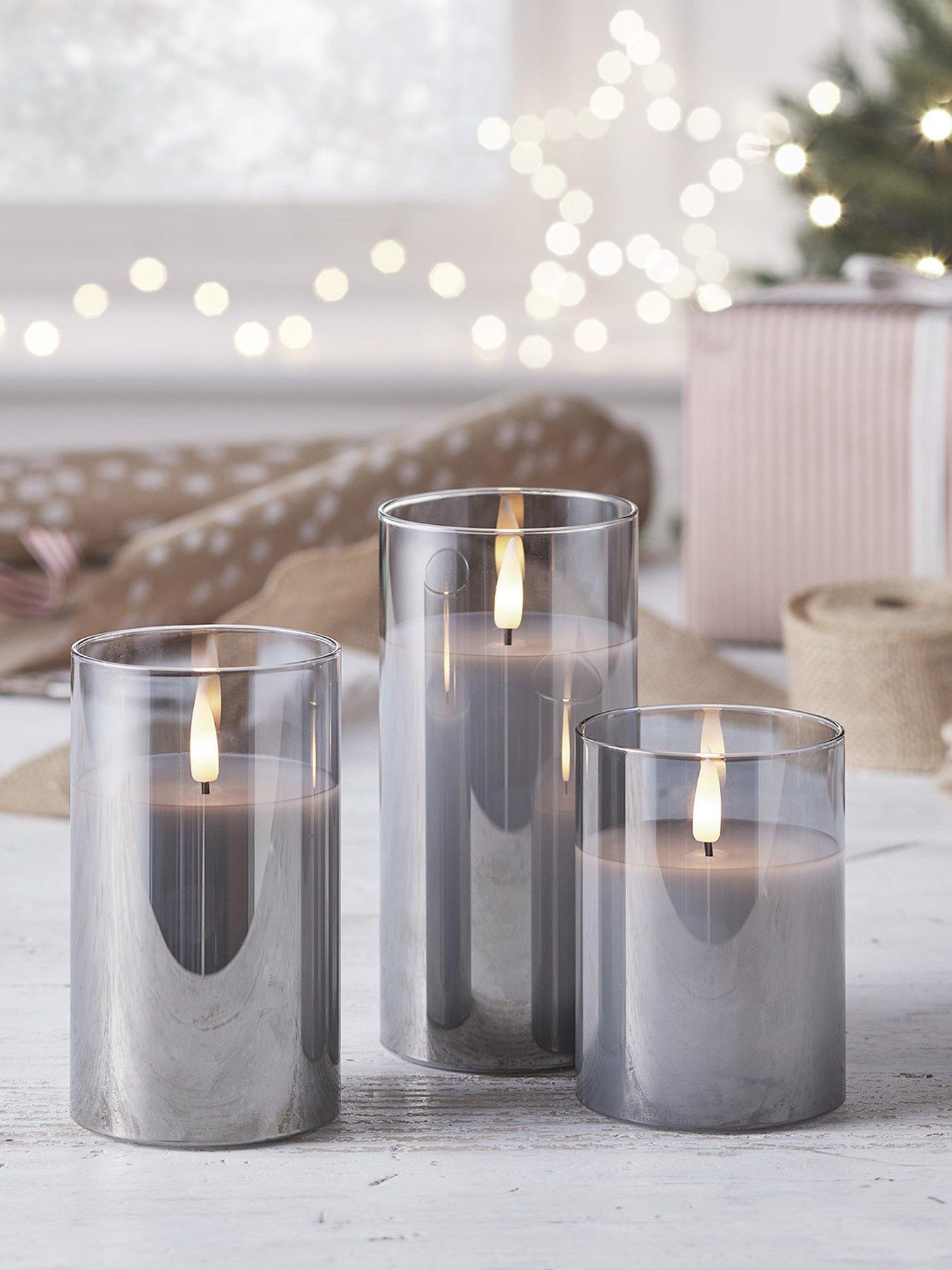 Image 1 of 5 of Lights4Fun TruGlow Smoked Grey LED Glass Candle Trio