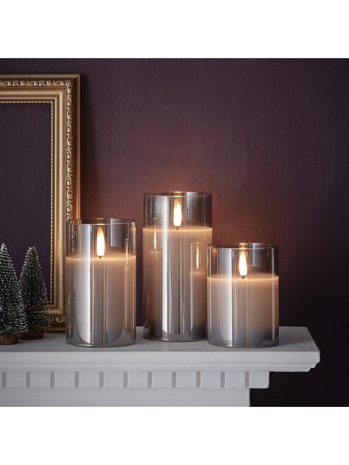 Image 5 of 5 of Lights4Fun TruGlow Smoked Grey LED Glass Candle Trio
