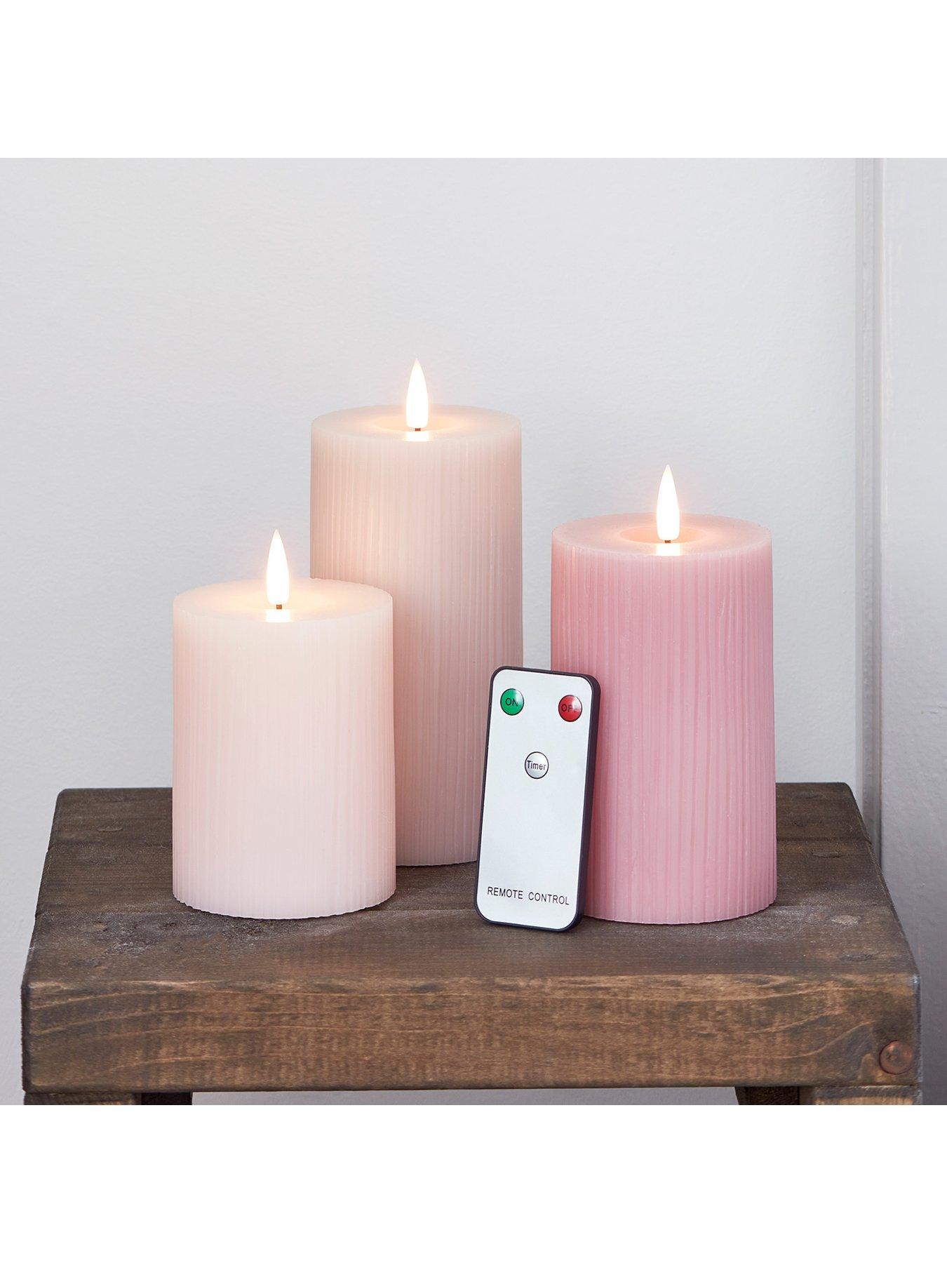 Image 3 of 7 of Lights4Fun TruGlow Blush Pink Ribbed LED Pillar Candle Trio