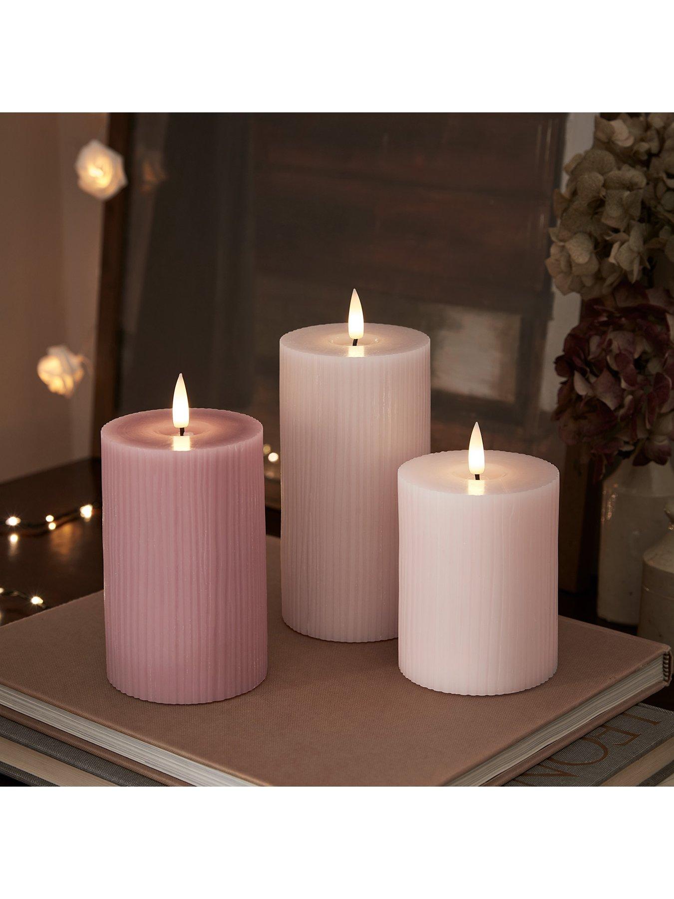 Image 4 of 7 of Lights4Fun TruGlow Blush Pink Ribbed LED Pillar Candle Trio