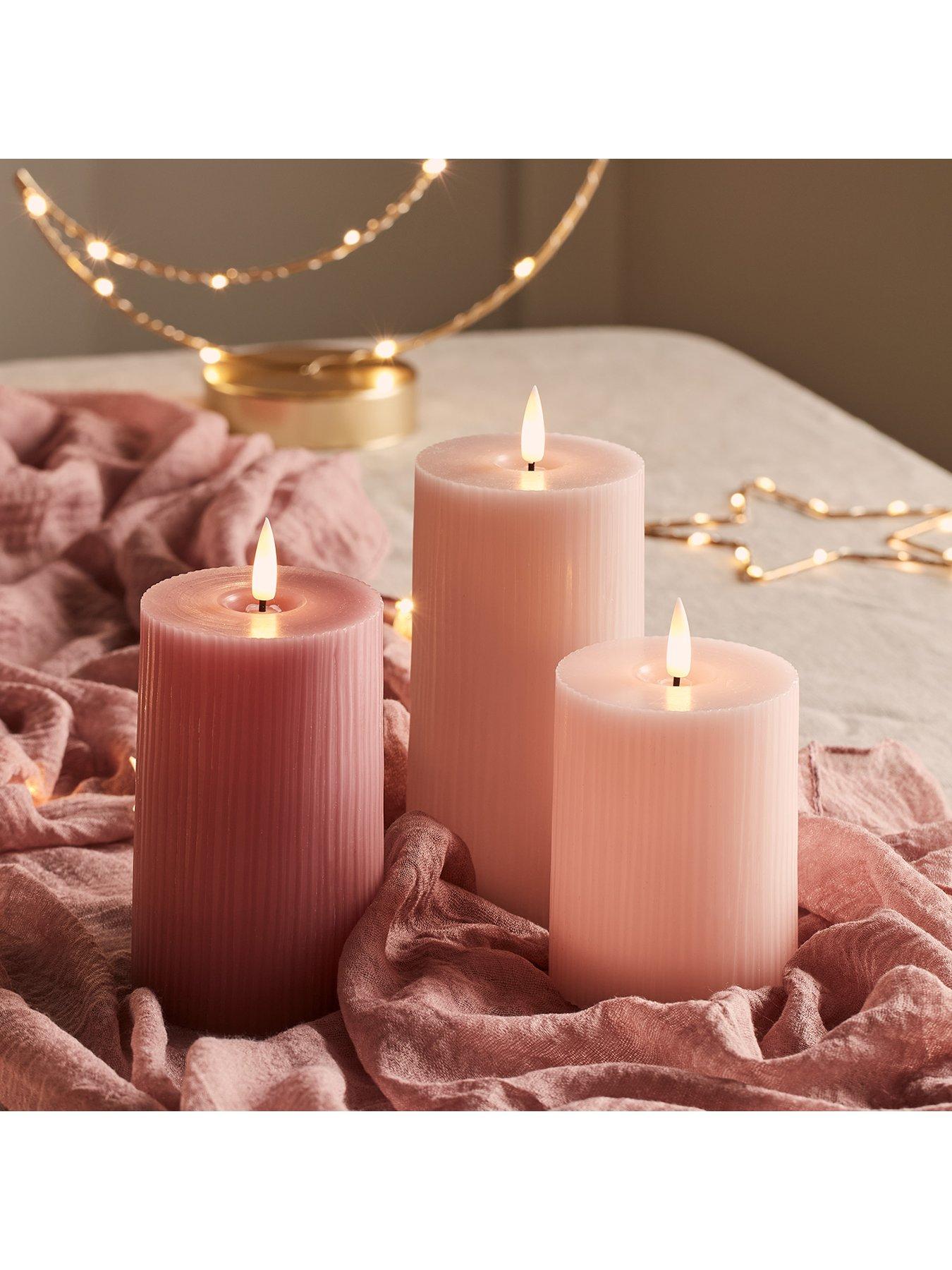 Image 5 of 7 of Lights4Fun TruGlow Blush Pink Ribbed LED Pillar Candle Trio