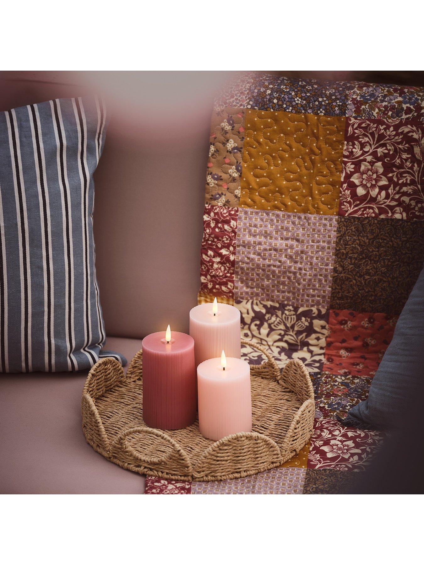 Image 6 of 7 of Lights4Fun TruGlow Blush Pink Ribbed LED Pillar Candle Trio